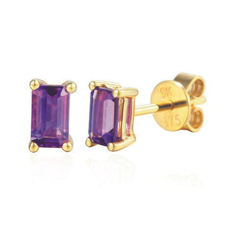 Octagon Gemstone Gold Stud Earrings