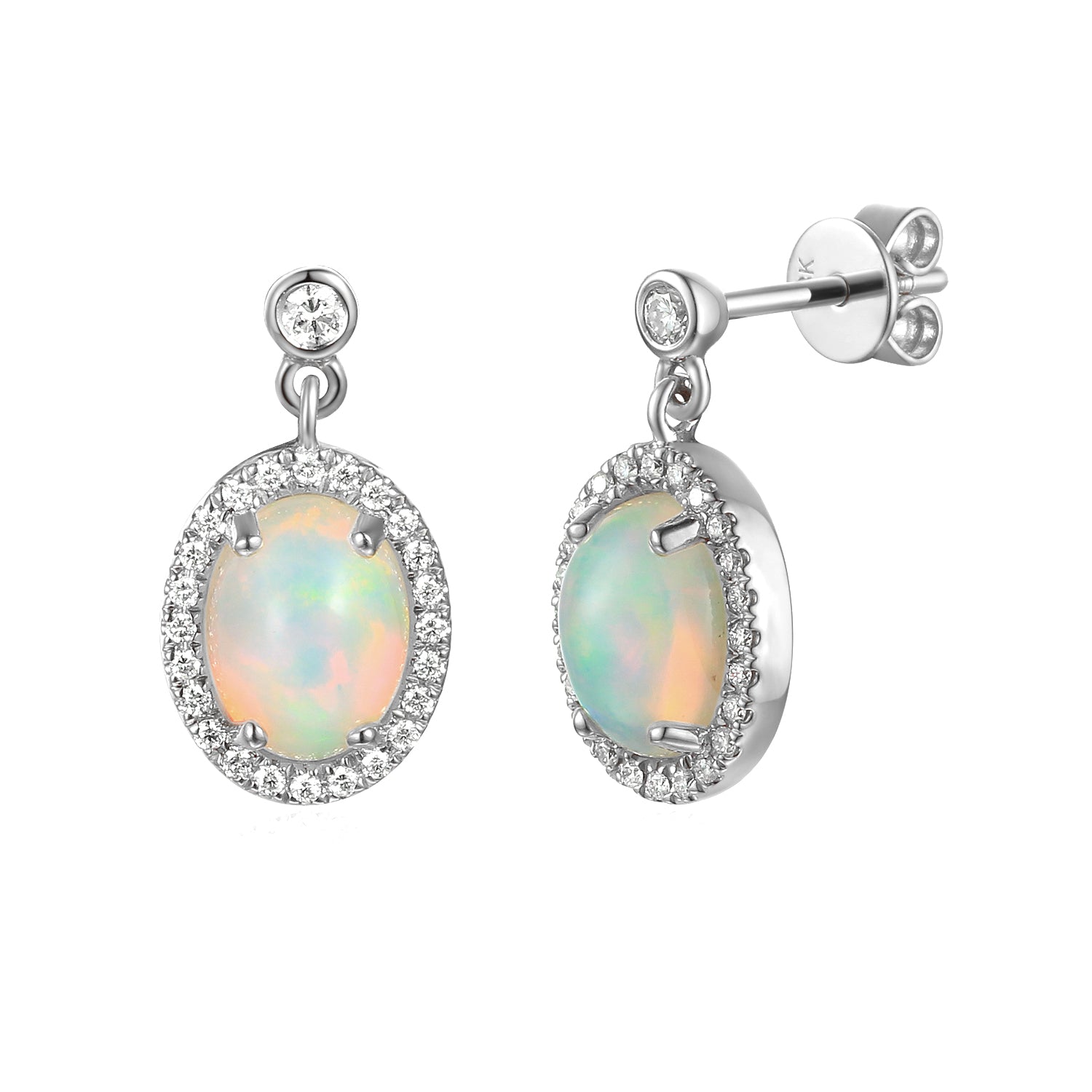 Oval Opal and Diamond Drop Earrings