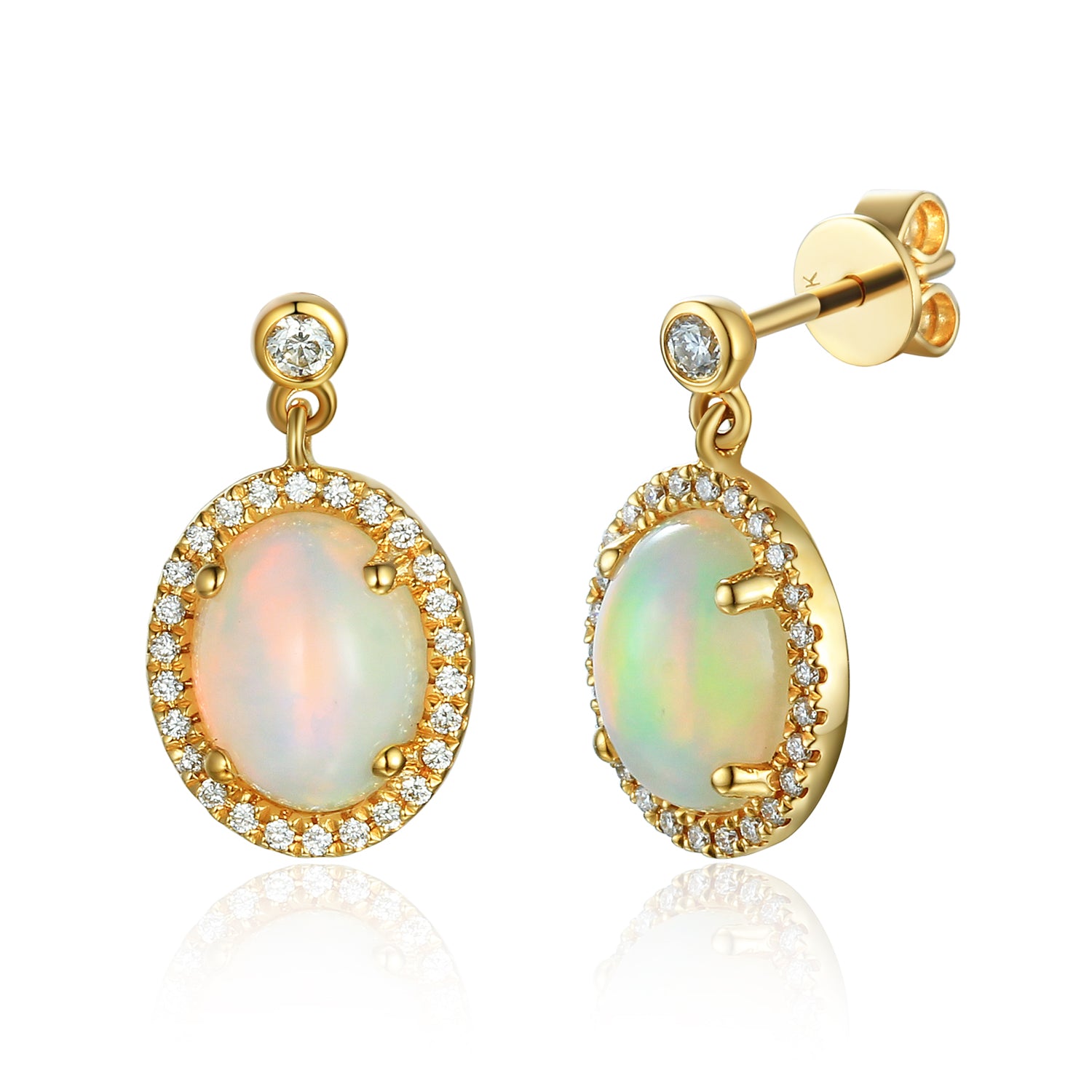 Oval Opal and Diamond Drop Earrings