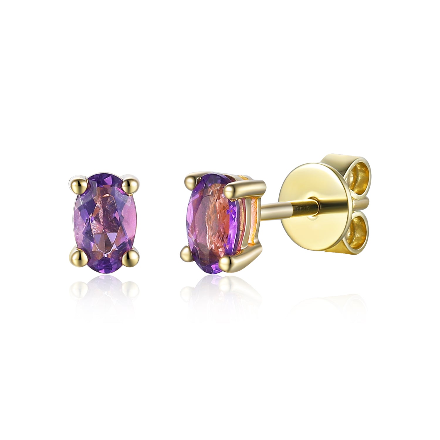 Oval Shape Gemstone Gold Stud Earrings