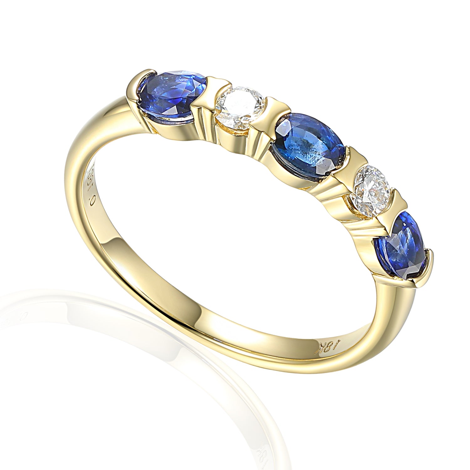 Five Stone Rubover Half Eternity Gemstone and Diamond Ring