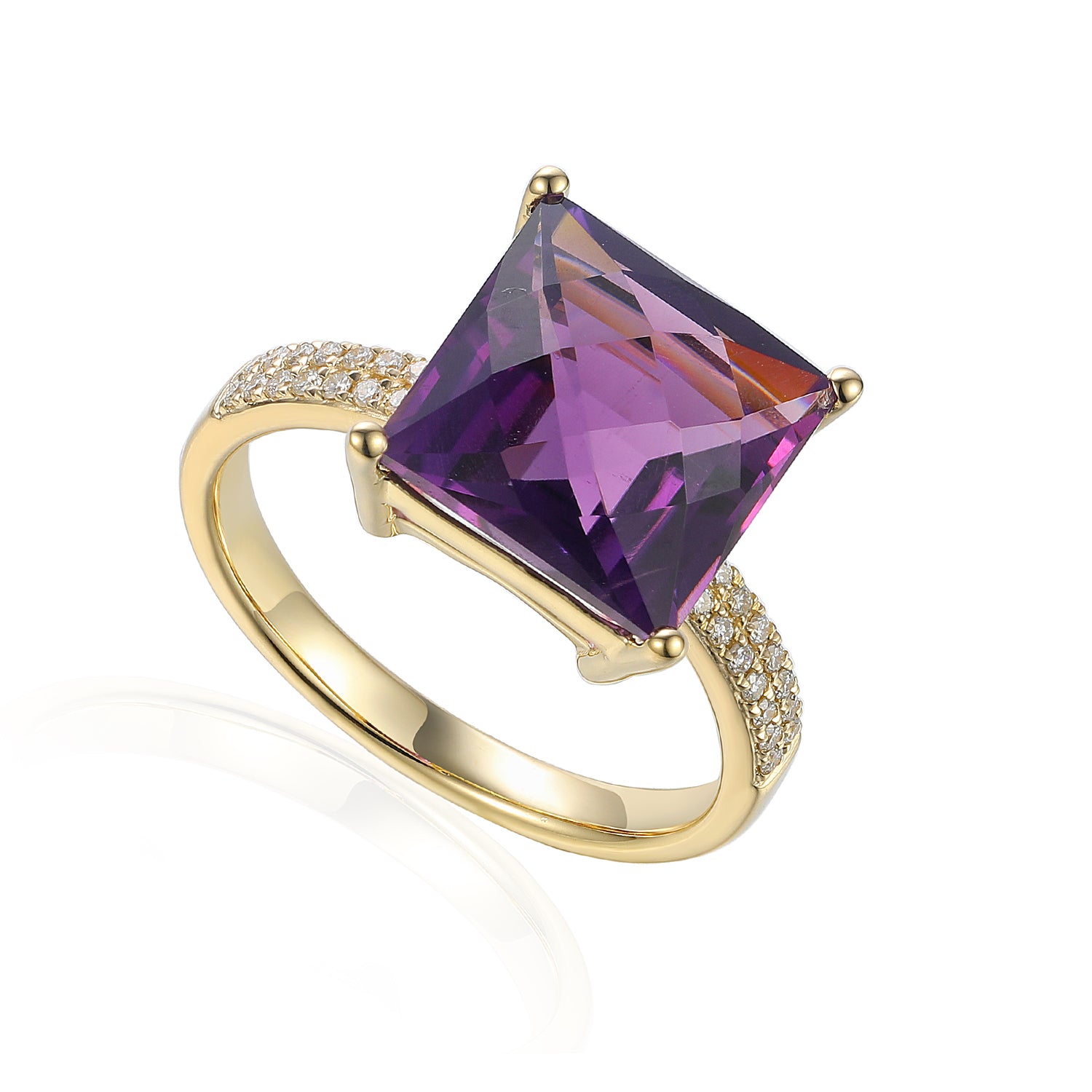 Large Gemstone and Diamond Square Cocktail Ring