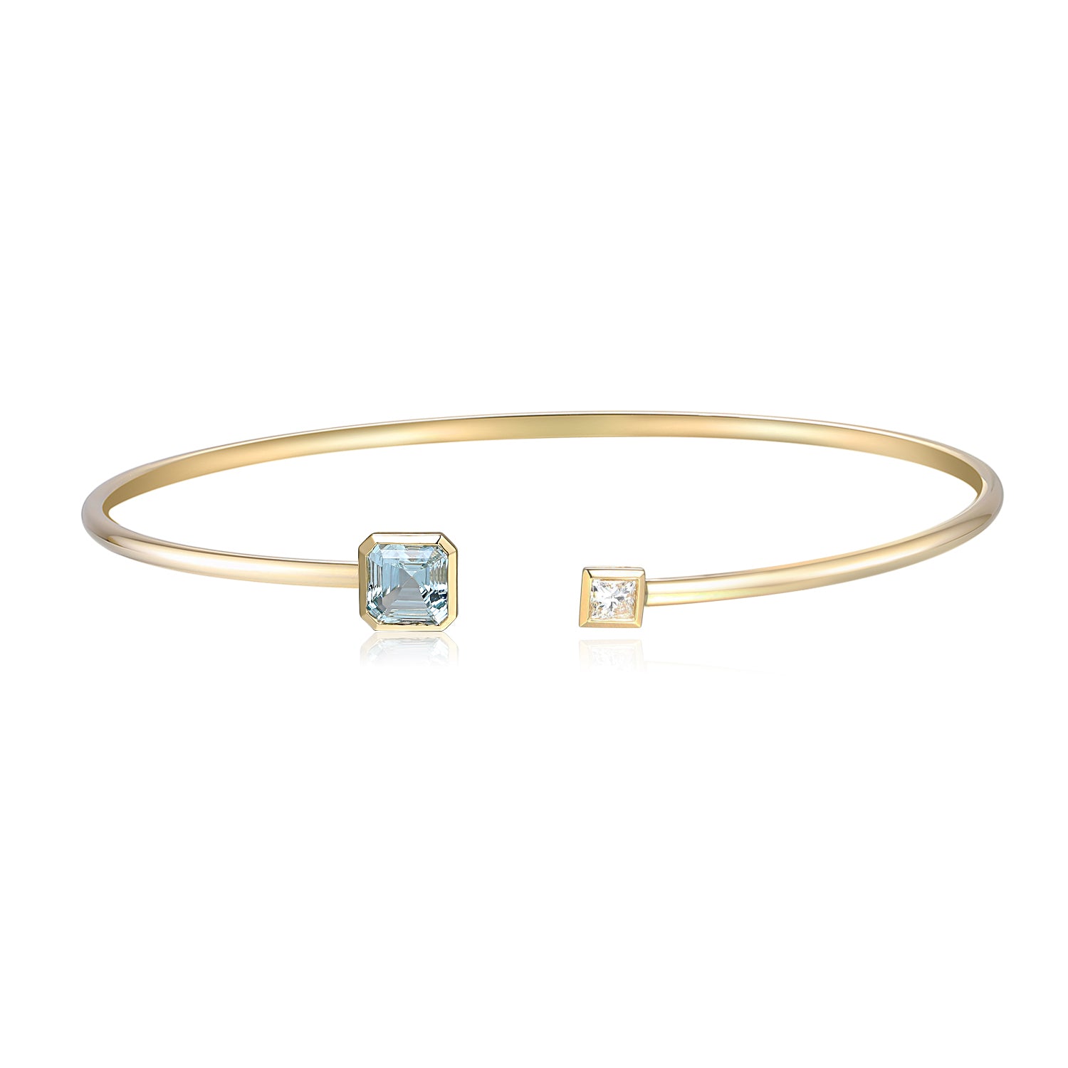Octagon Step Cut Gemstone & Diamond Flexi Gold Bangle