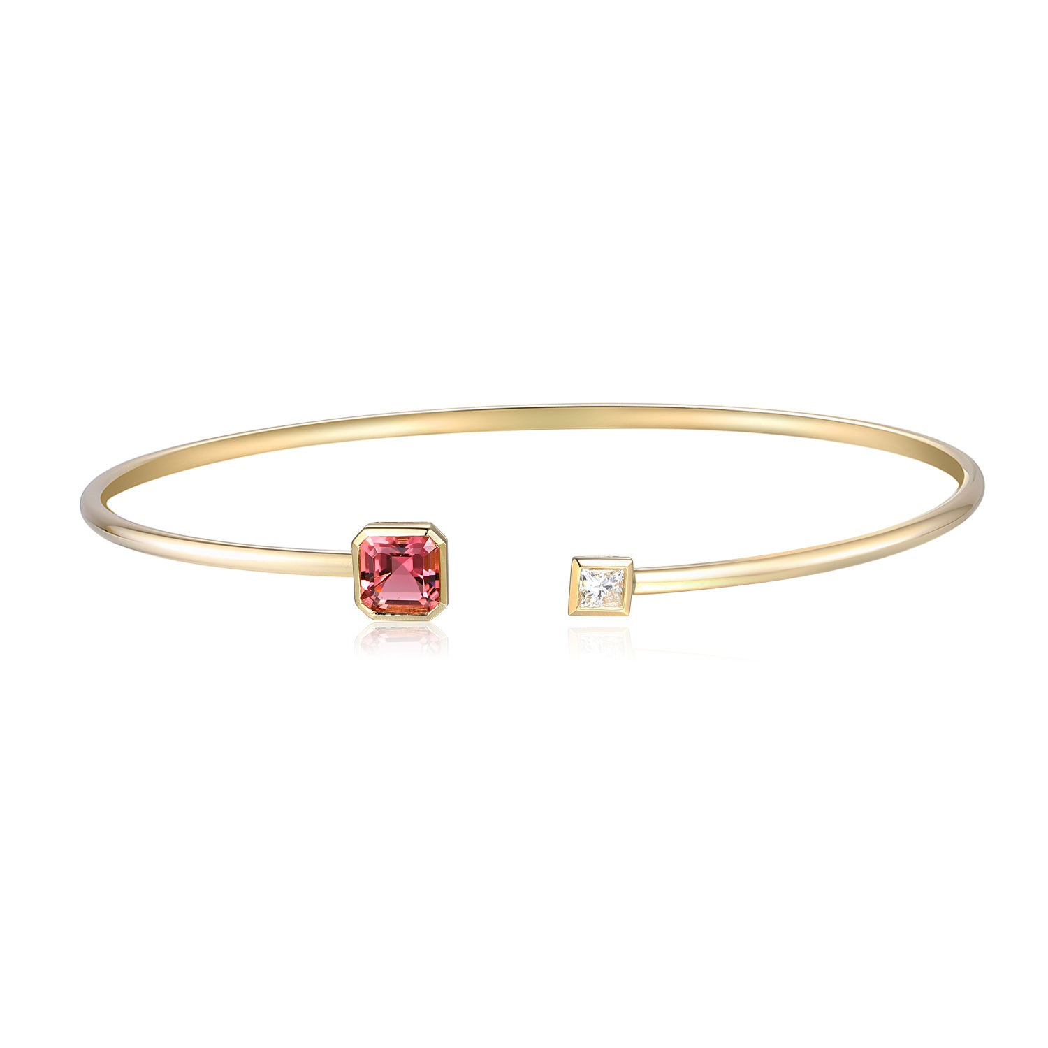 Octagon Step Cut Gemstone & Diamond Flexi Gold Bangle