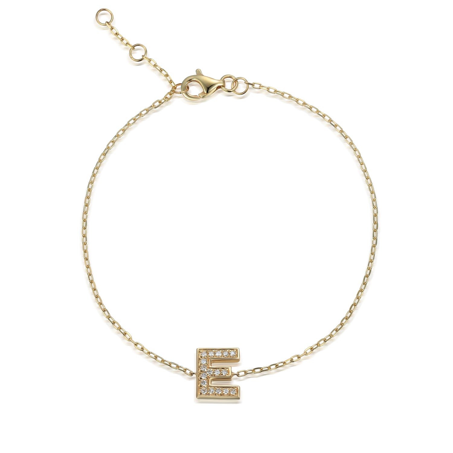 Diamond Initial E Gold Bracelet