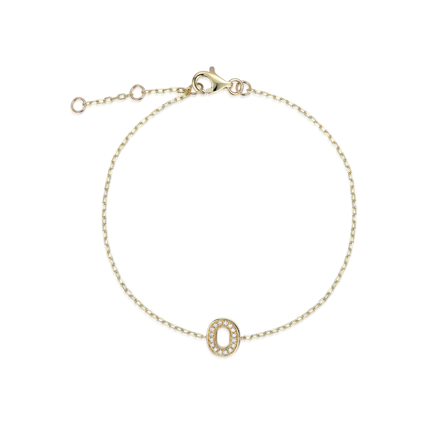 Diamond Initial O Gold Bracelet