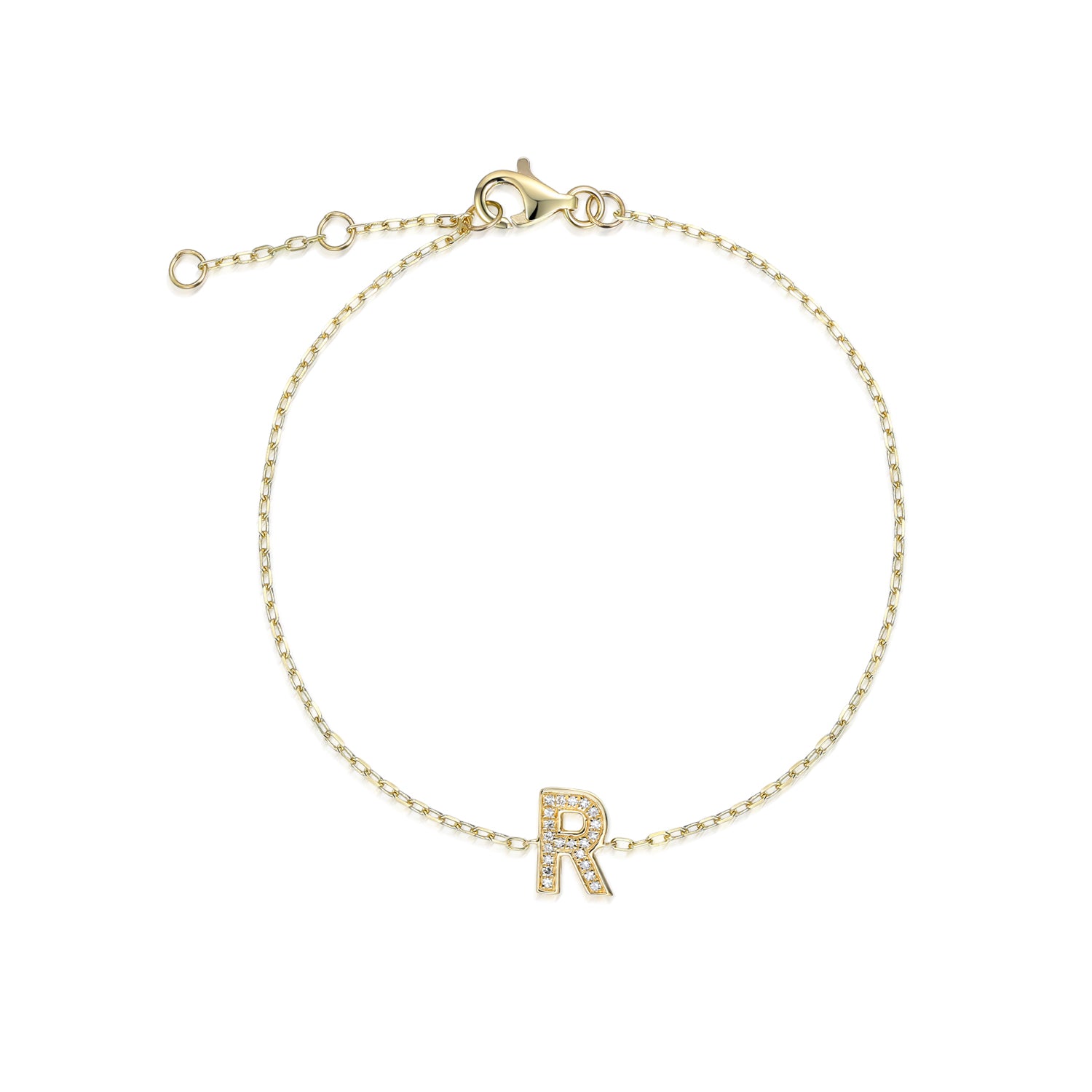 Diamond Initial R Gold Bracelet