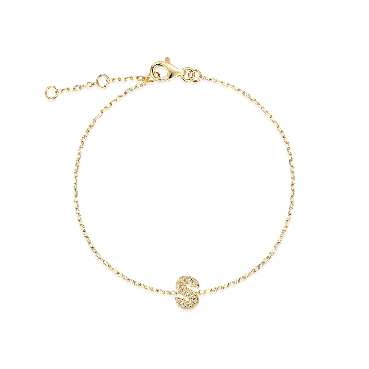 Diamond Initial S Gold Bracelet