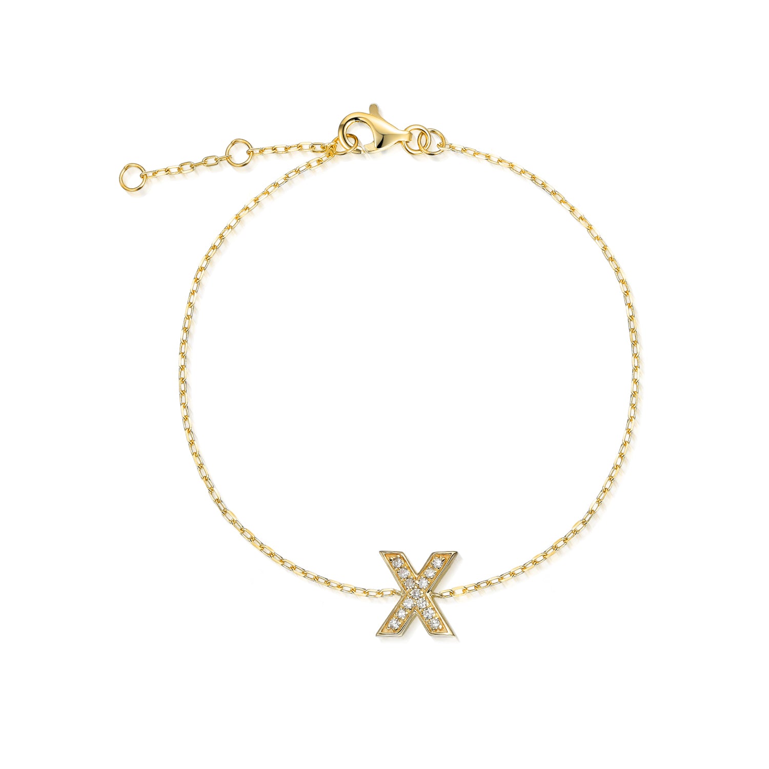 Diamond Initial X Gold Bracelet
