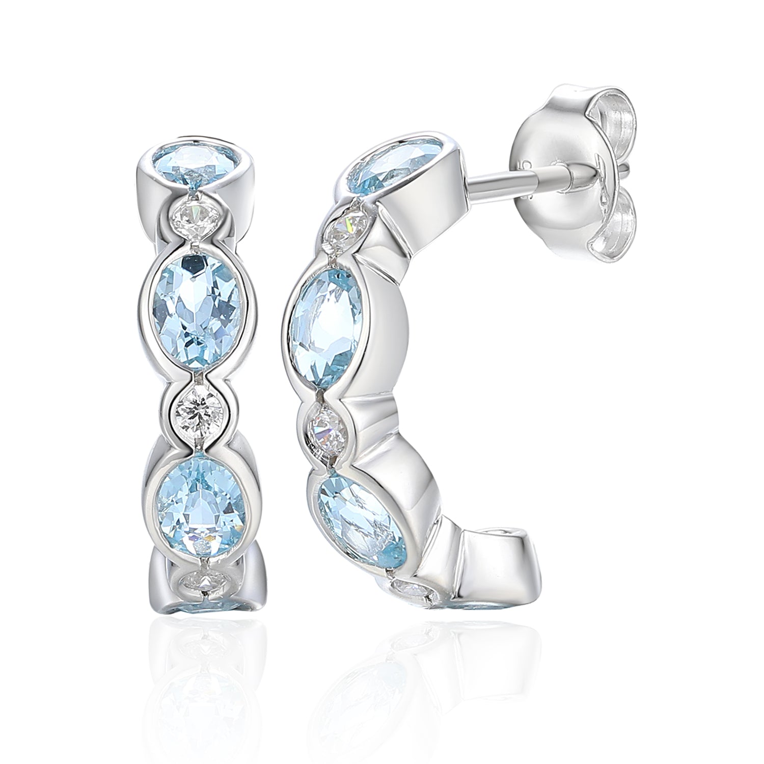 Oval Gemstone & Diamond Half Hoop Earring