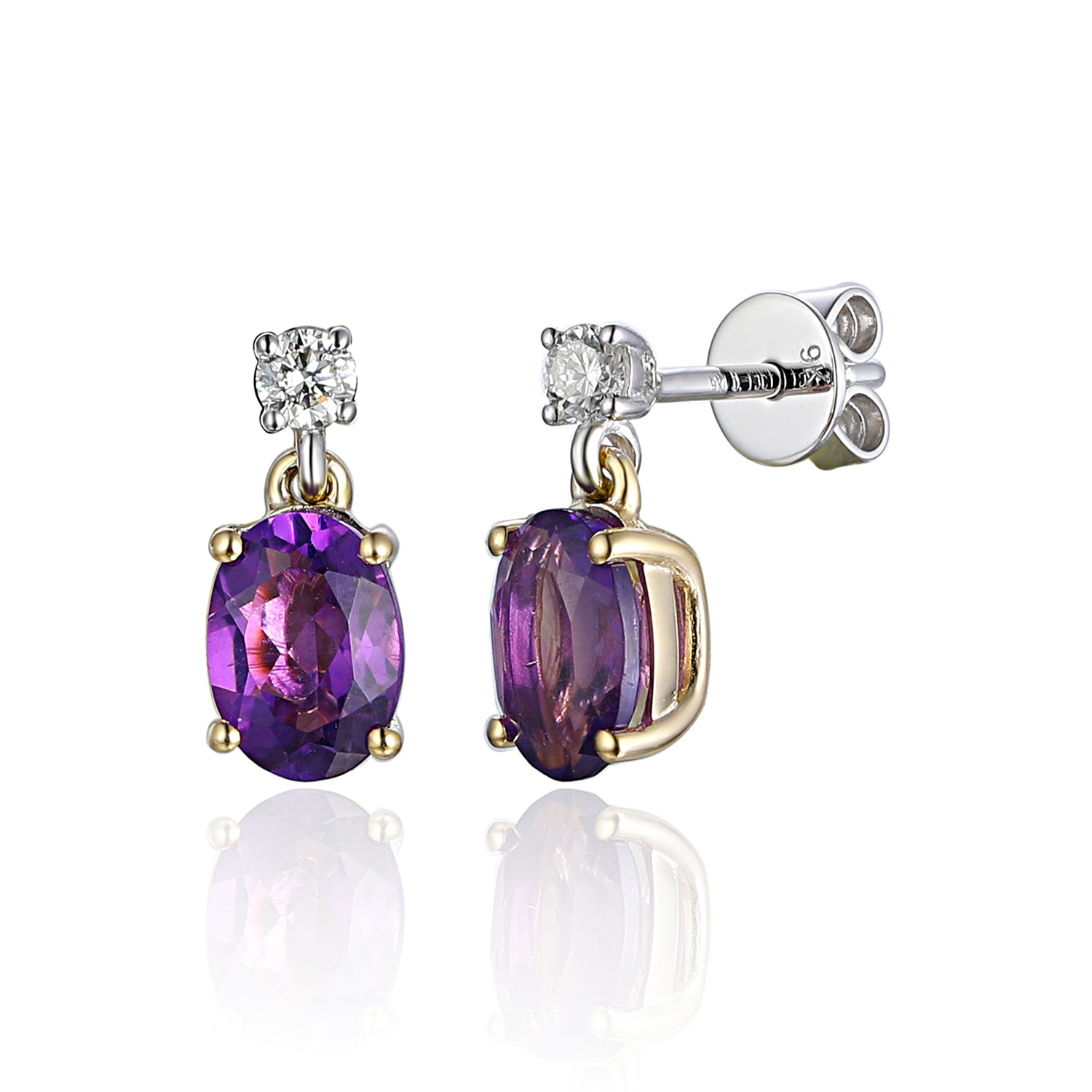 Oval Claw Set 6x4mm Gemstone and Diamond Earrings