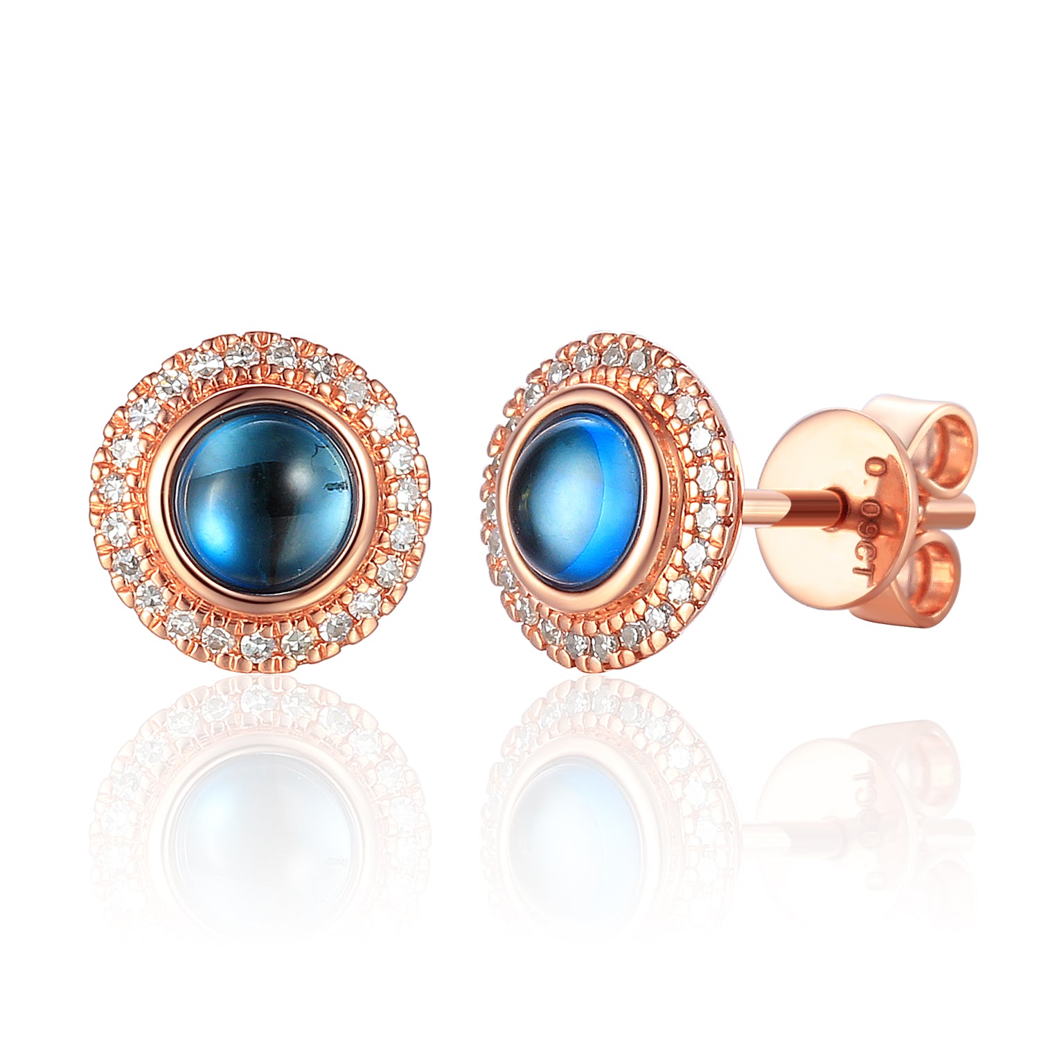Round Cabochon Gemstone and Diamond Earring