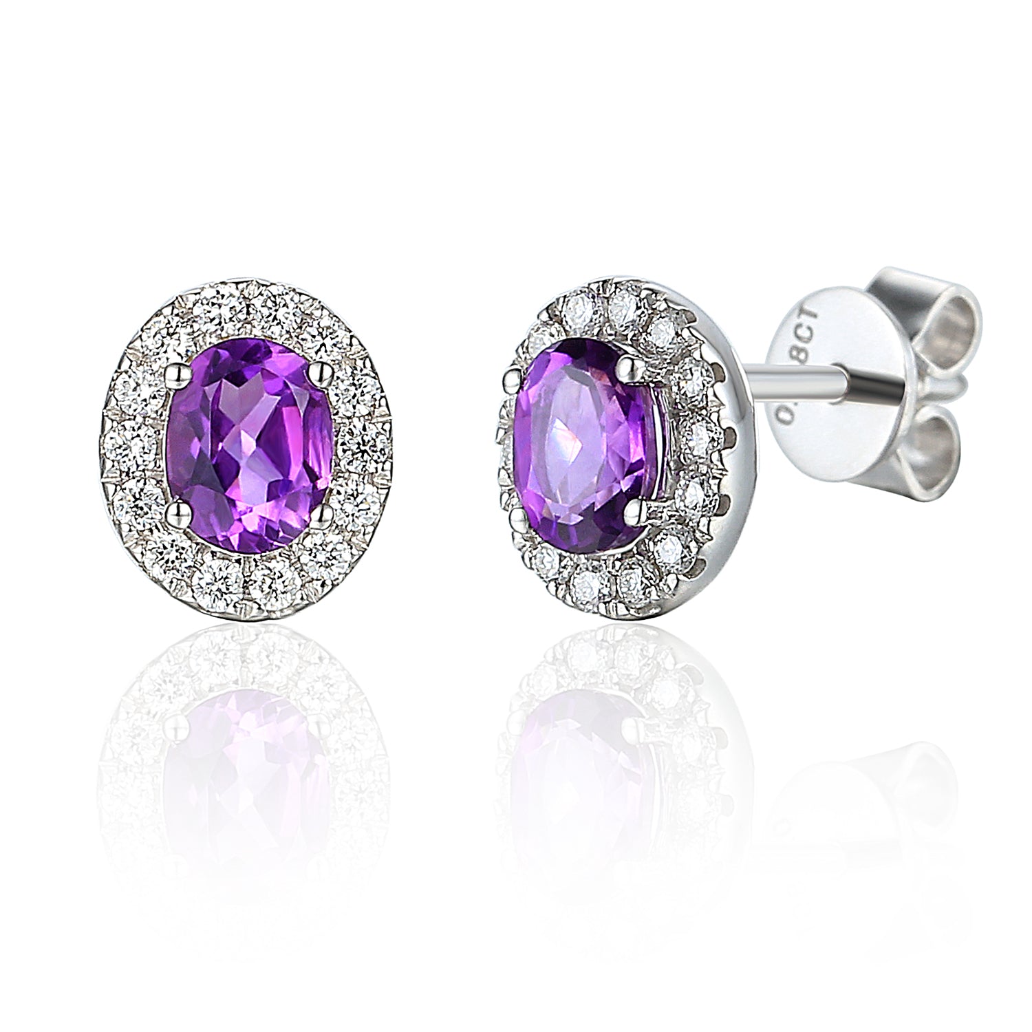 Oval 6X4mm Gemstone and Diamond Cluster Stud Earrings