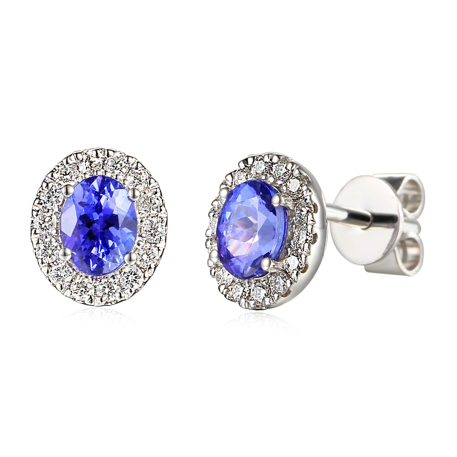 Oval Gemstone and Diamond Cluster Stud Earrings