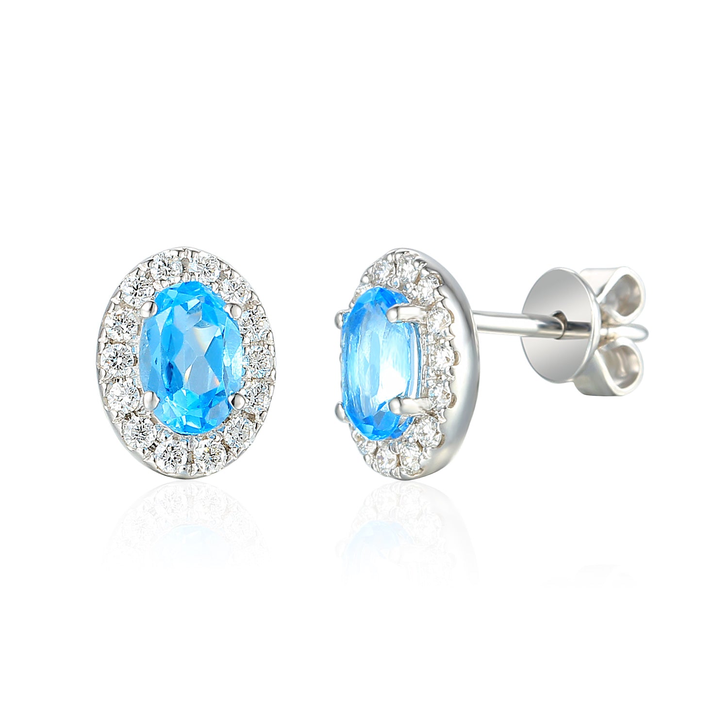 Oval Gemstone and Diamond Cluster Stud Earrings