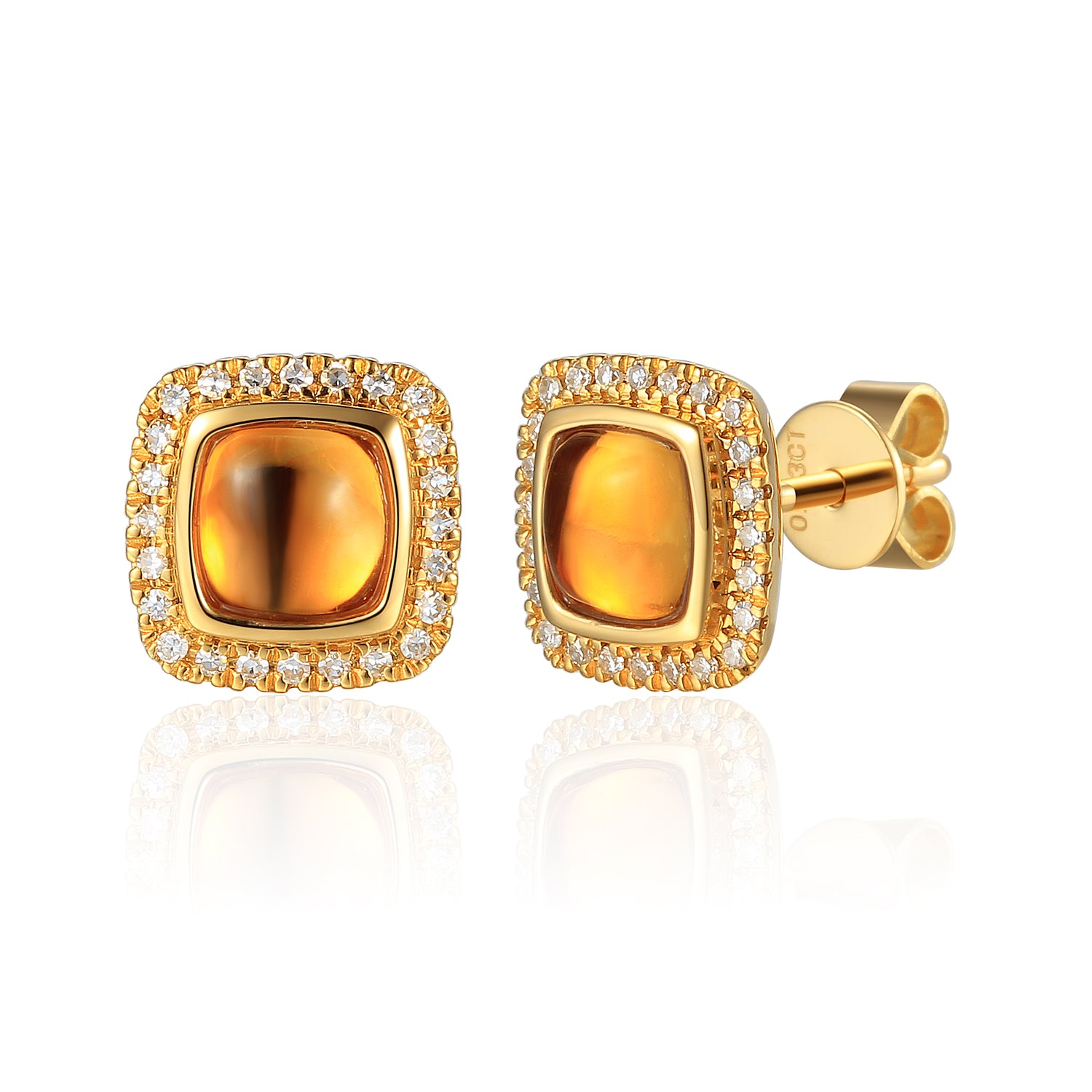 Cabochon Cushion Gemstone and Diamond Earrings