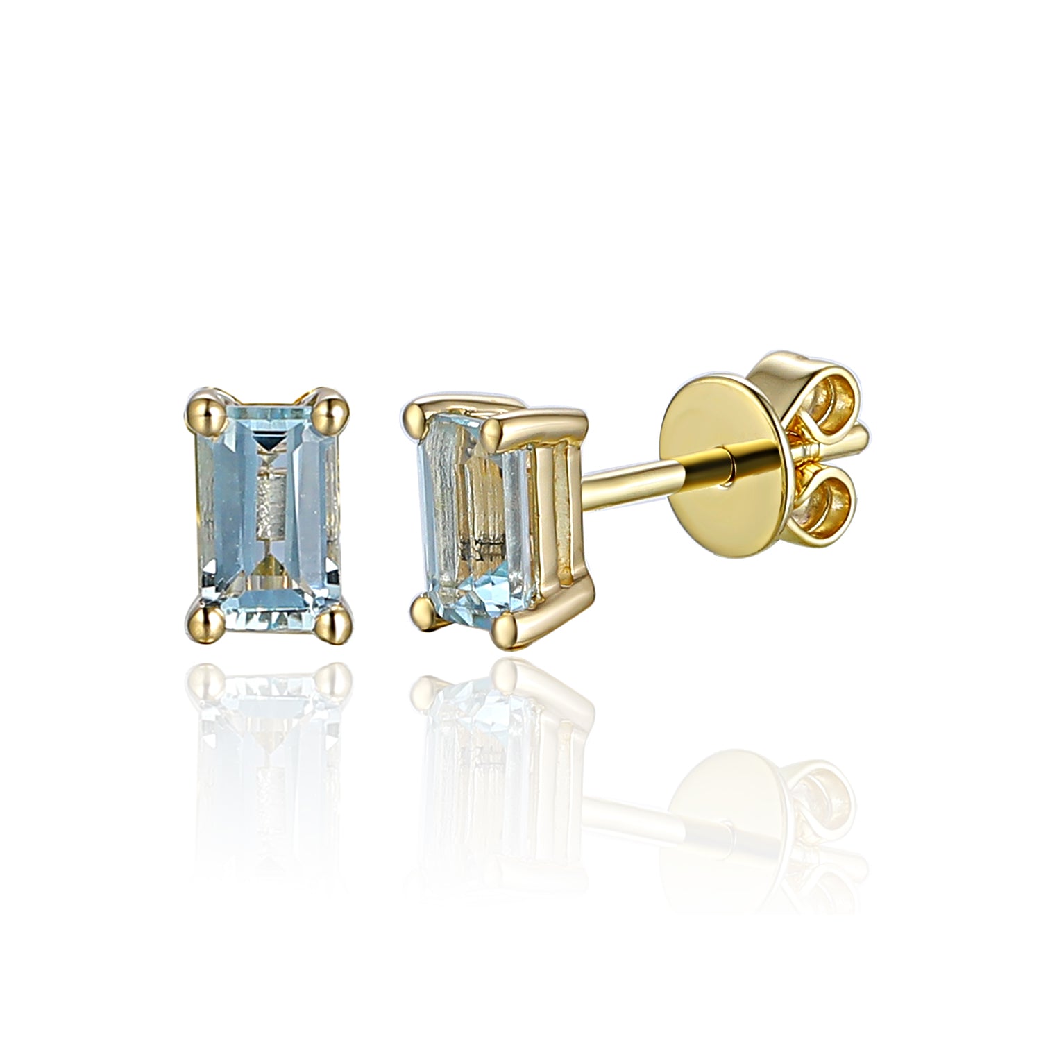 Octagon Gemstone Gold Stud Earrings