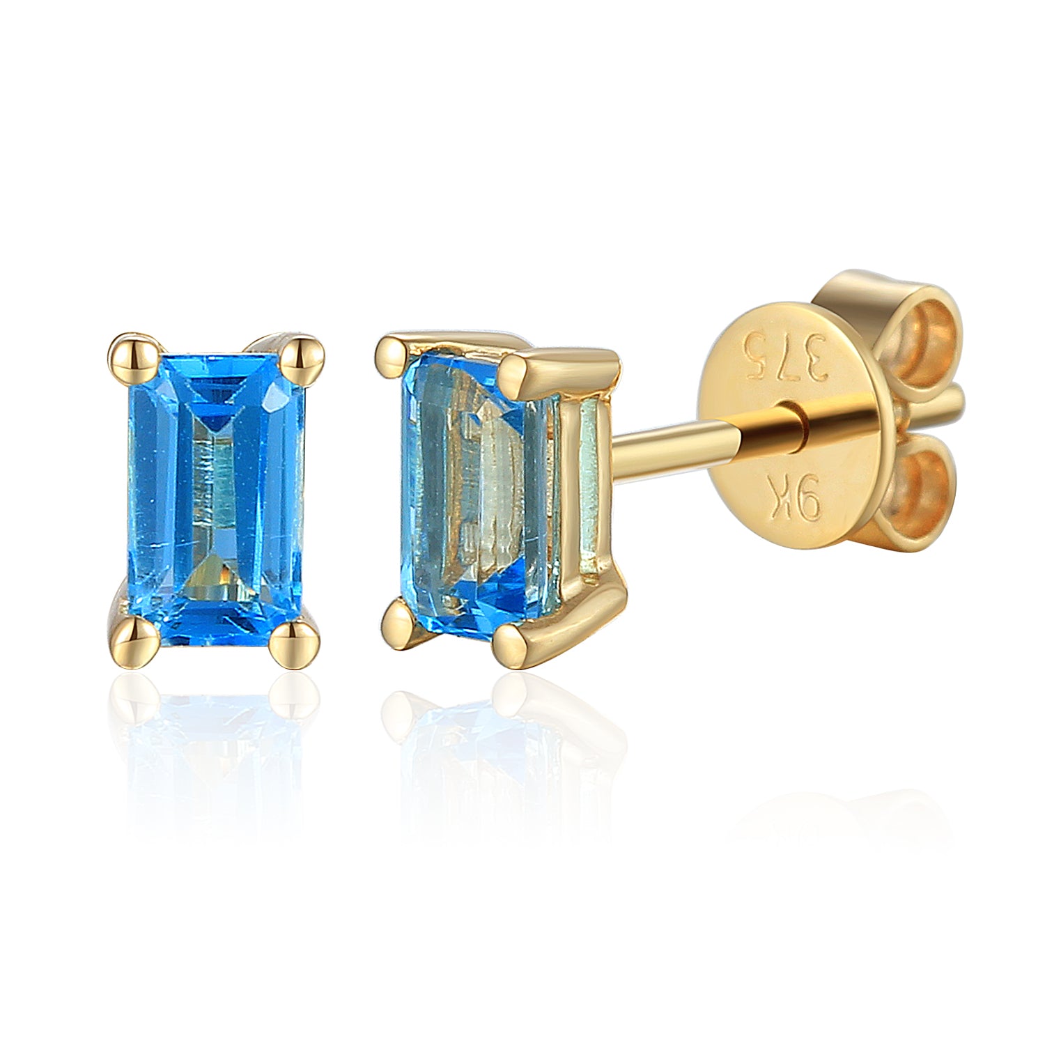Octagon Gemstone Gold Stud Earrings