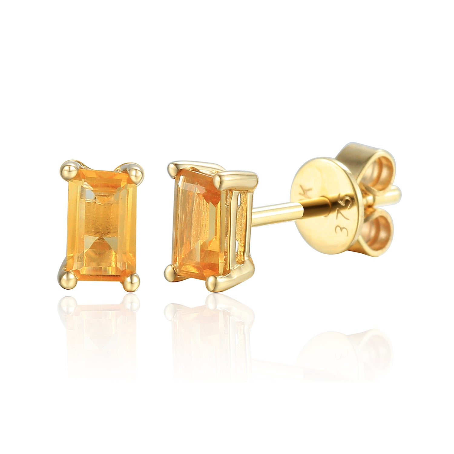 Octagon Gemstone Gold Stud Earrings