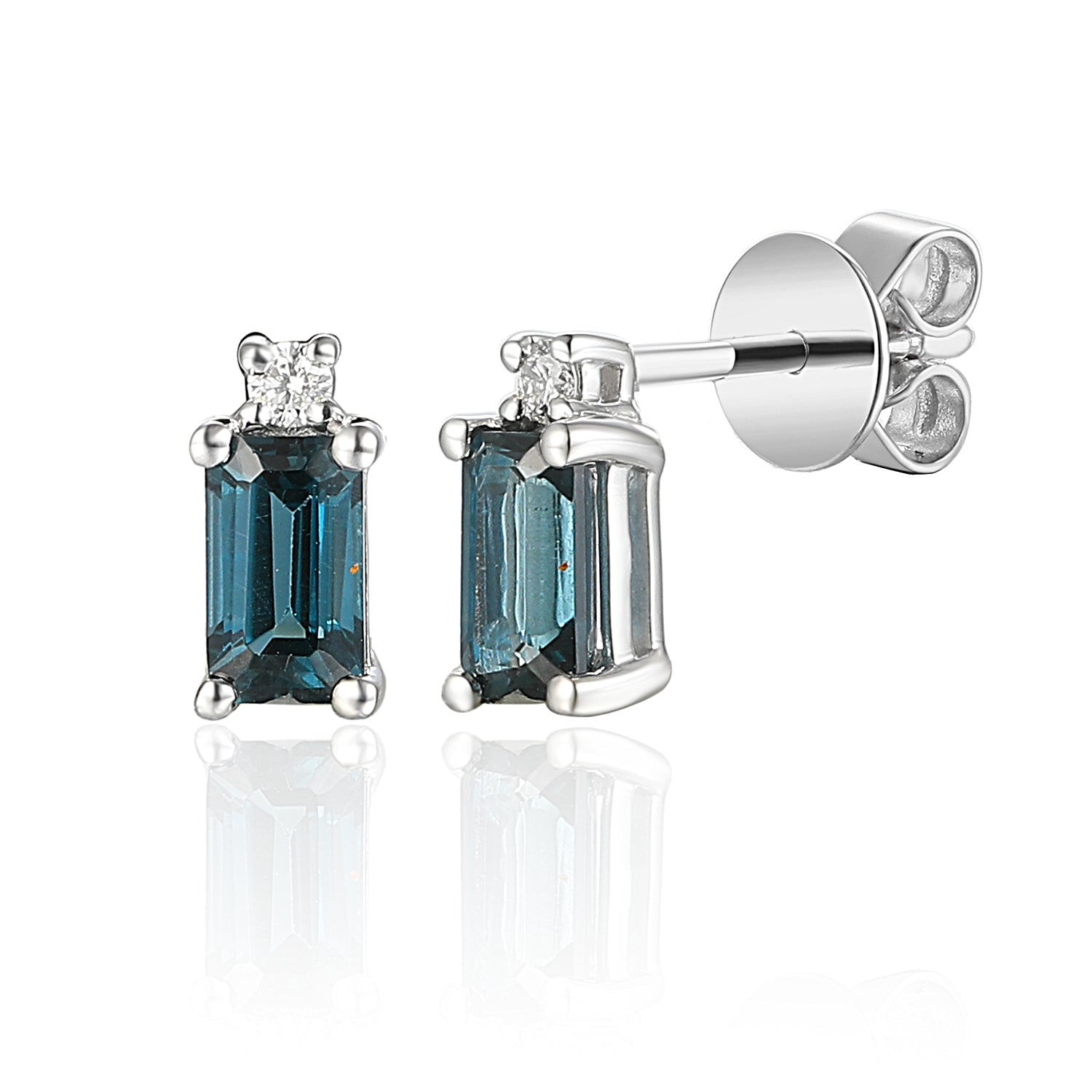 Octagon Gemstone and Diamond Gold Stud Earrings