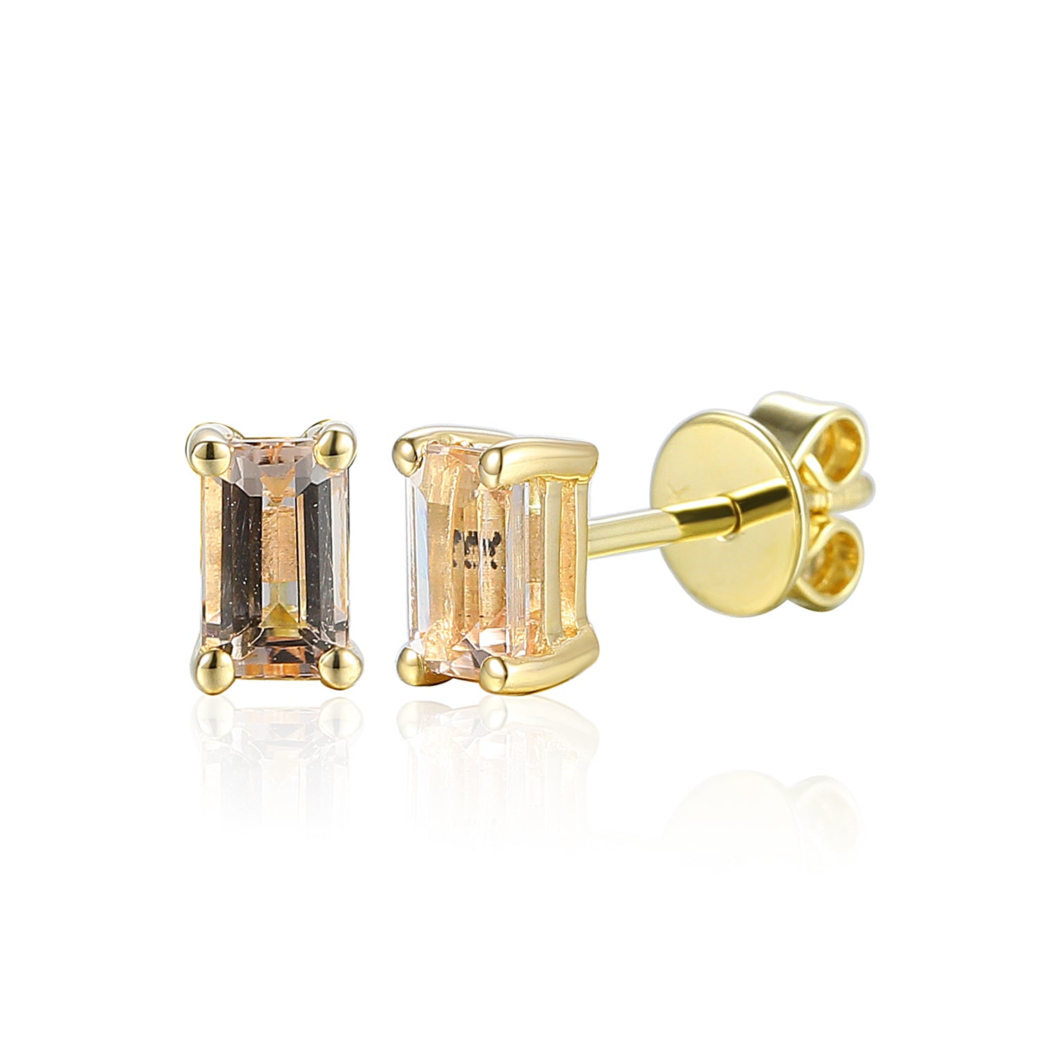Octagon Gemstone Gold Stud Earrings