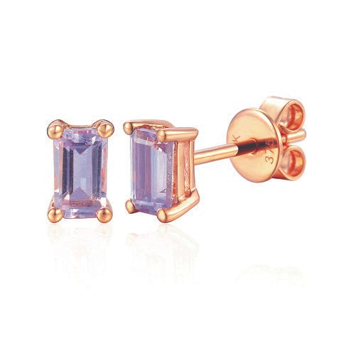 Octagon Gemstone Gold Stud Earrings