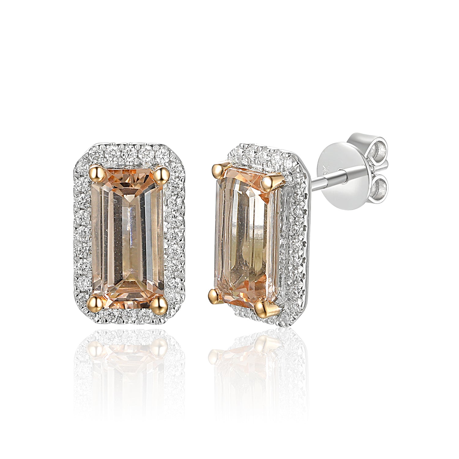 Long Octagon and Diamond Surround Stud Earrings