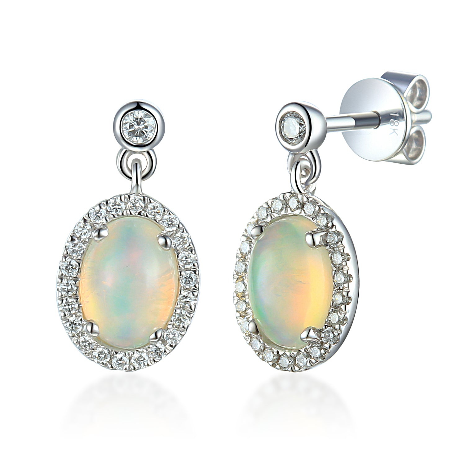 Oval Opal and Diamond Drop Earrings