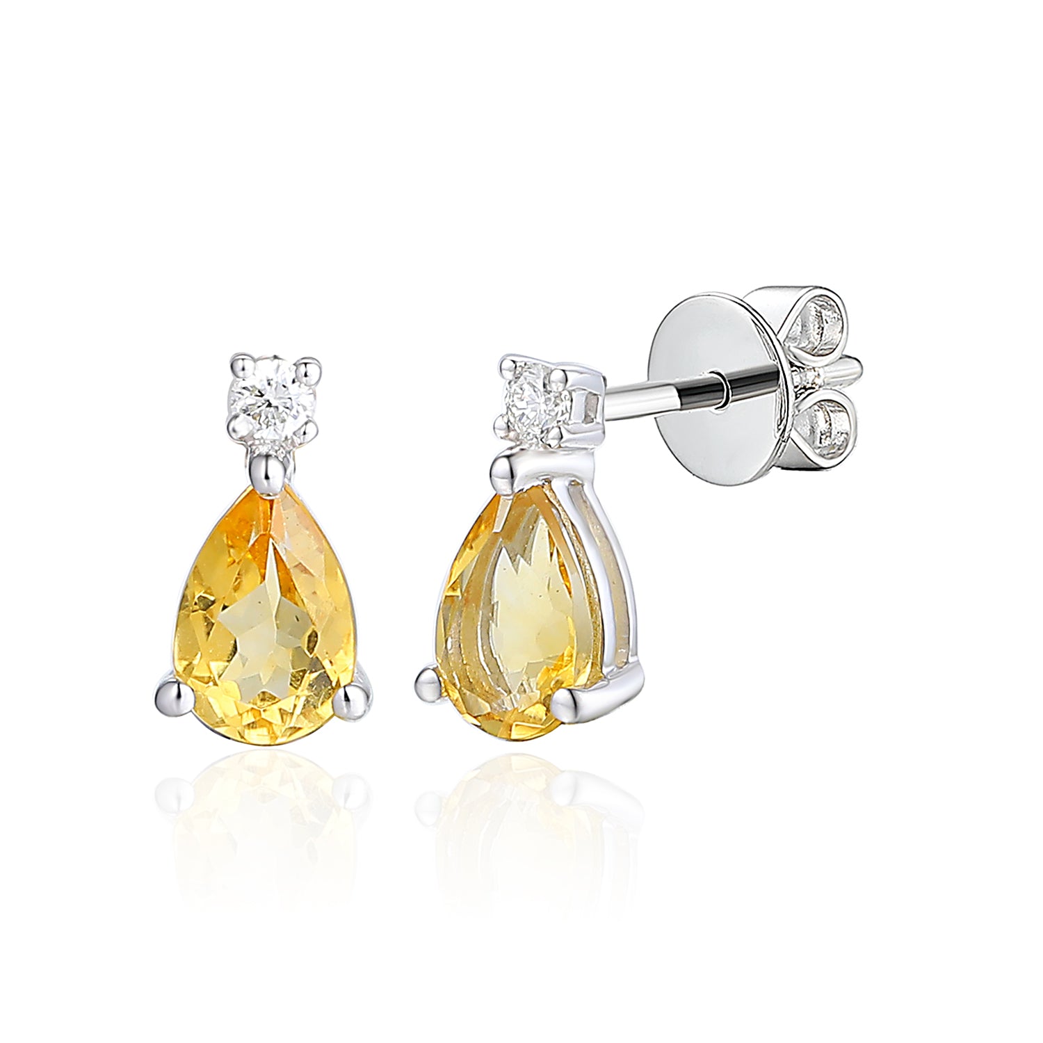 Pear Shape Gemstone Gold and Diamond Stud Earrings