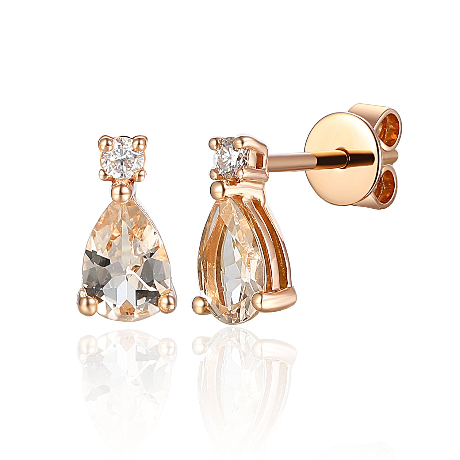 Pear Shape Gemstone Gold and Diamond Stud Earrings