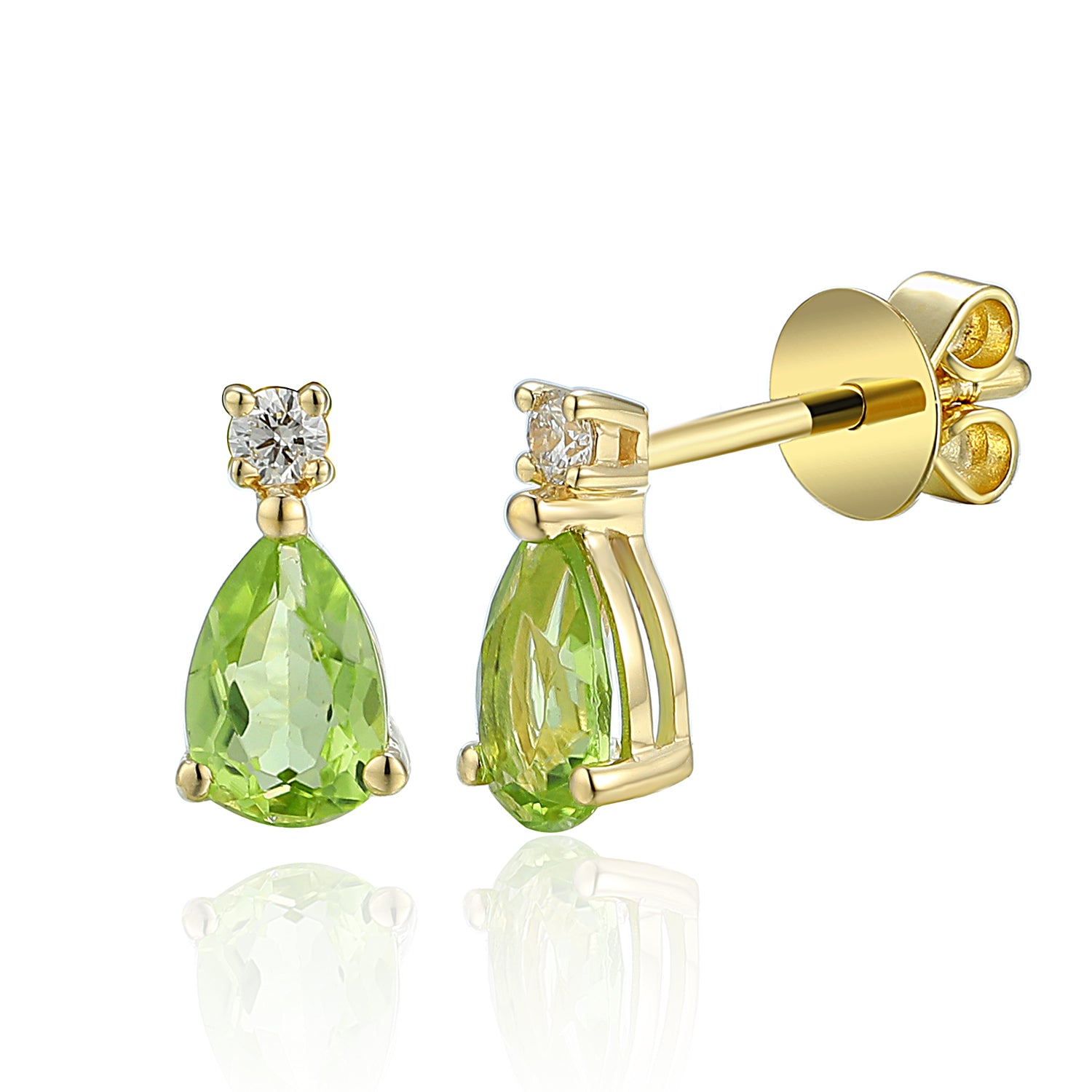 Pear Shape Gemstone Gold and Diamond Stud Earrings