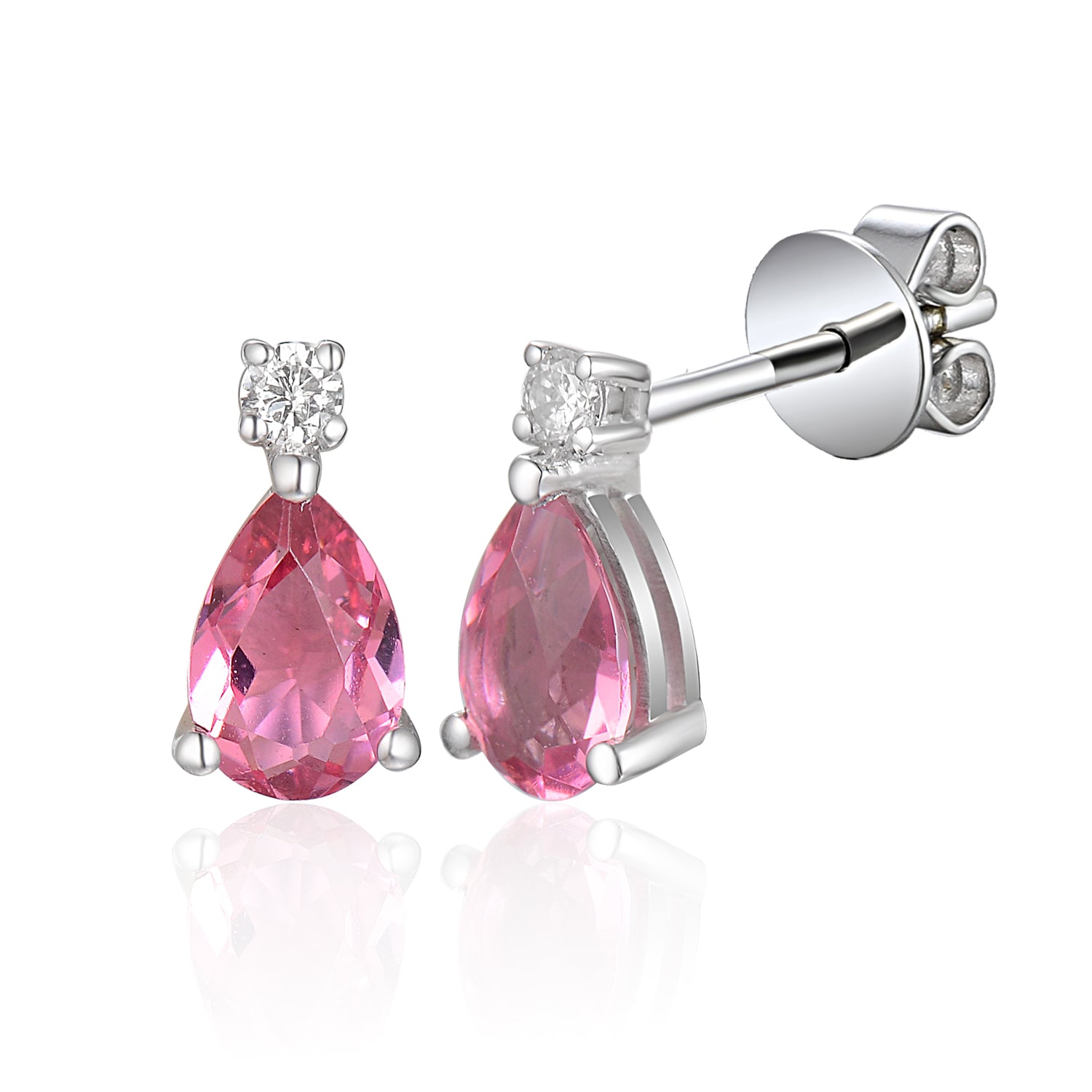 Pear Shape Gemstone Gold and Diamond Stud Earrings