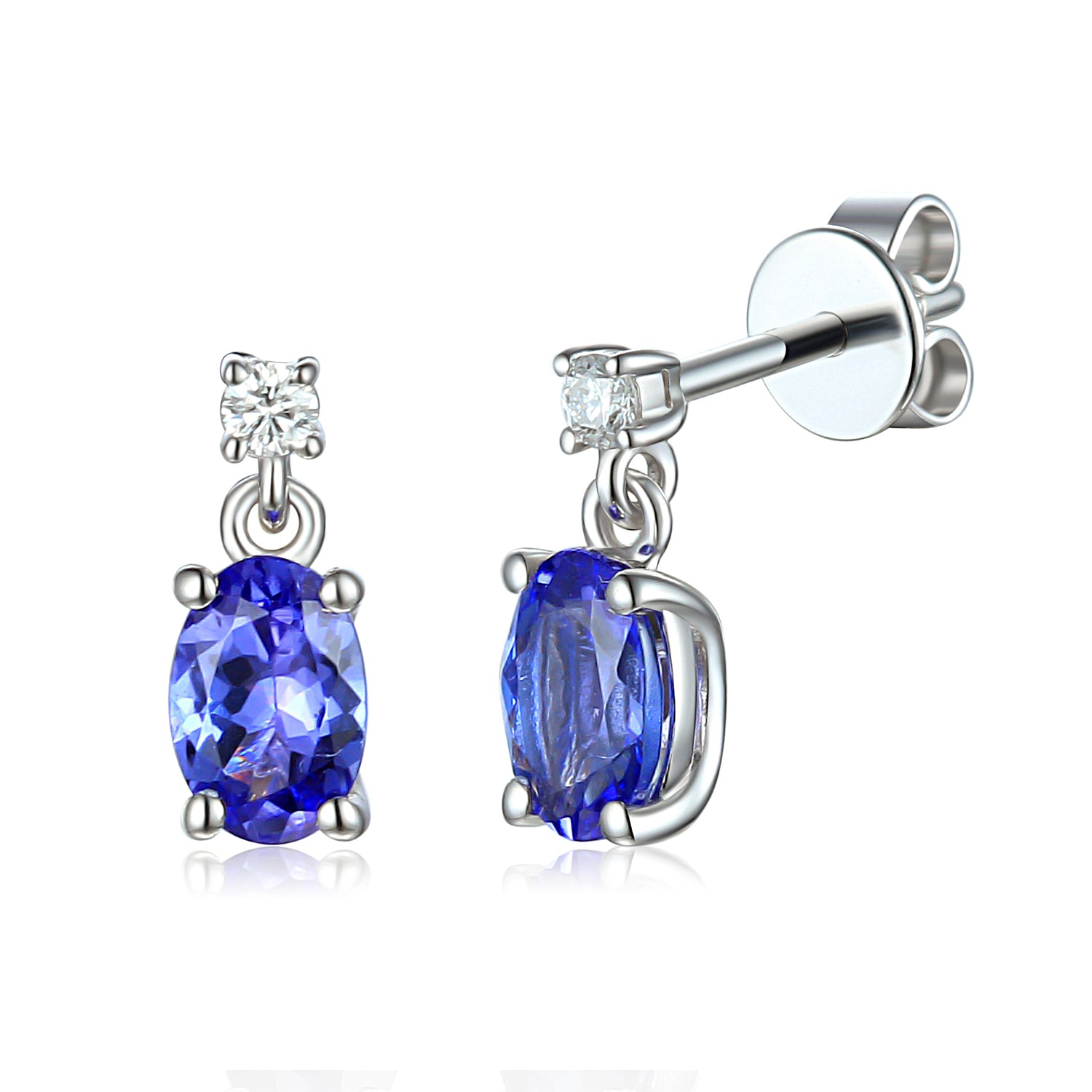 Oval gemstone and diamond drop Earrings