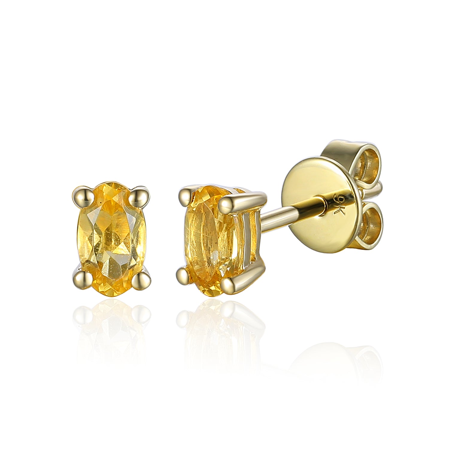 Oval Shape Gemstone Gold Stud Earrings