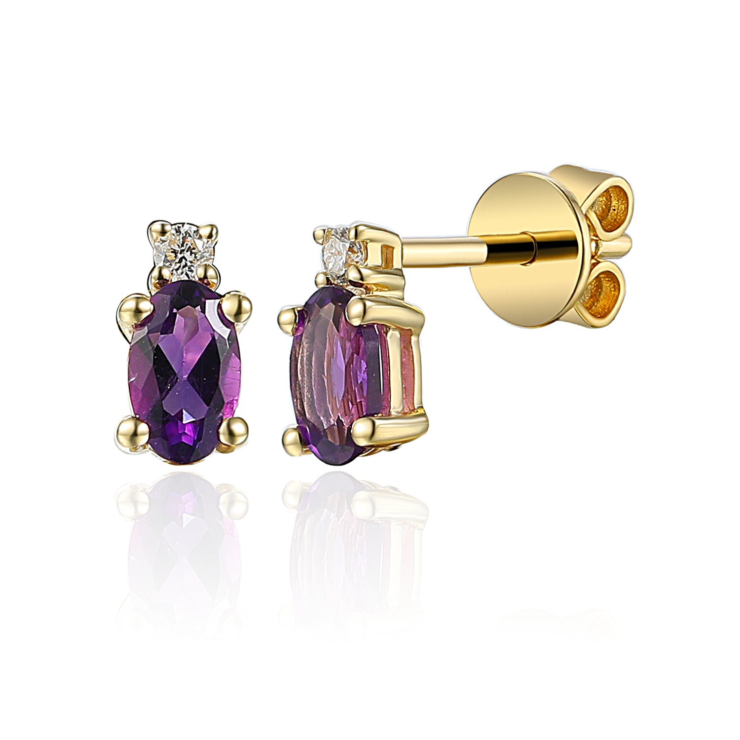 Oval Shape Gemstone and Diamond Gold Stud Earrings