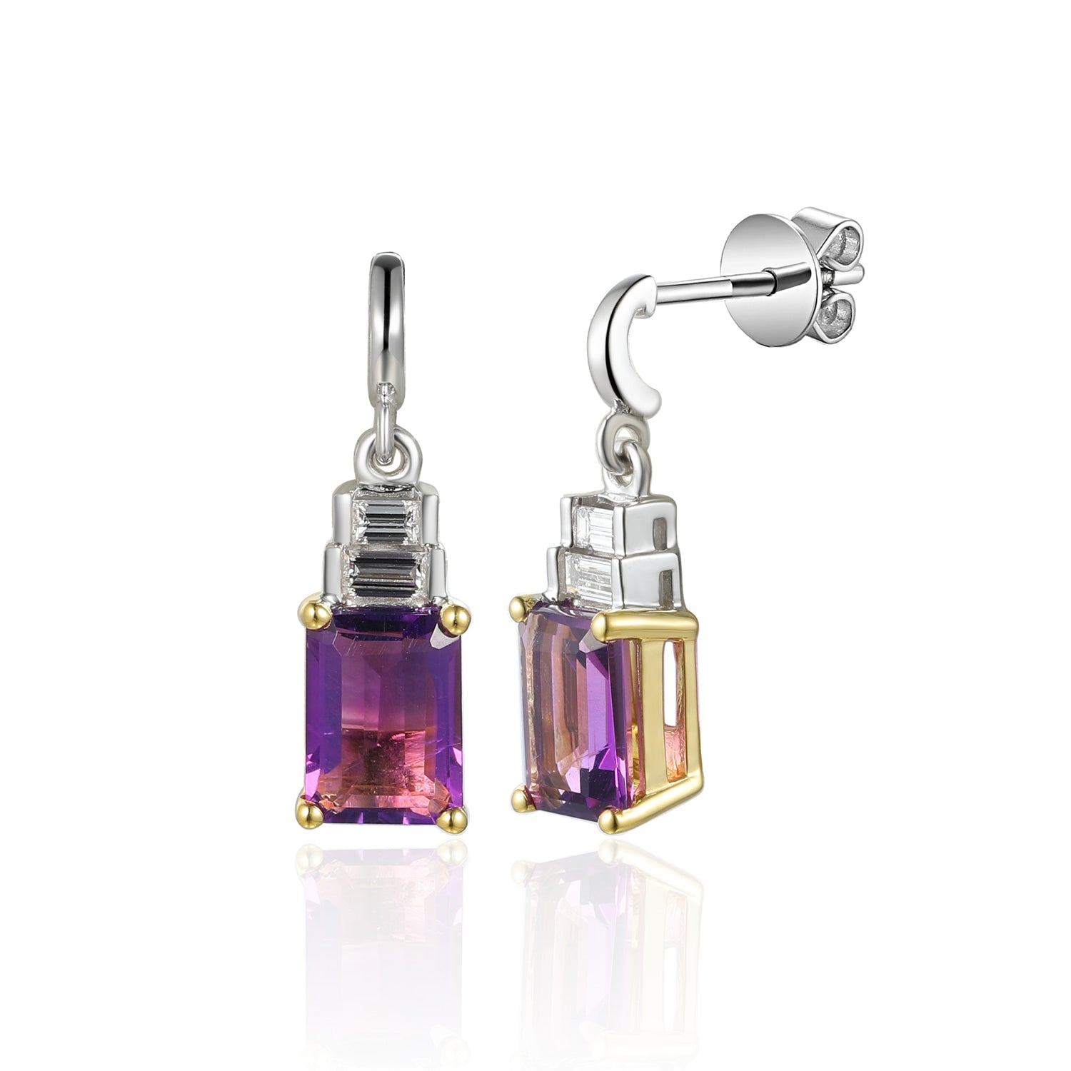 Octagon Gemstone Earring with Double Baguette Top