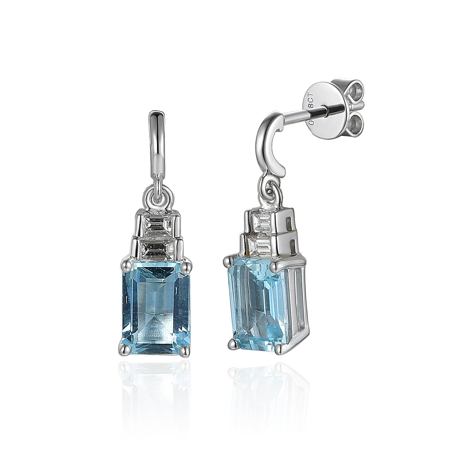 Octagon Gemstone Earring with Double Baguette Top