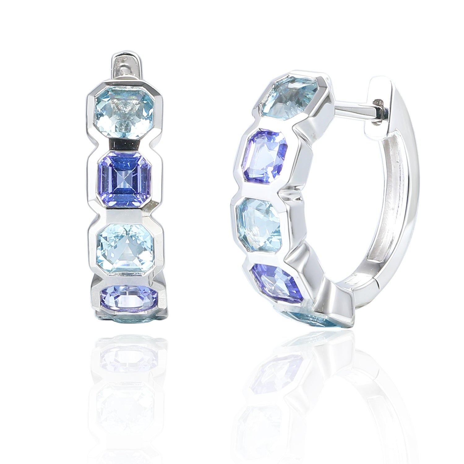 Step Cut Octagon Gemstone Hoop Earring