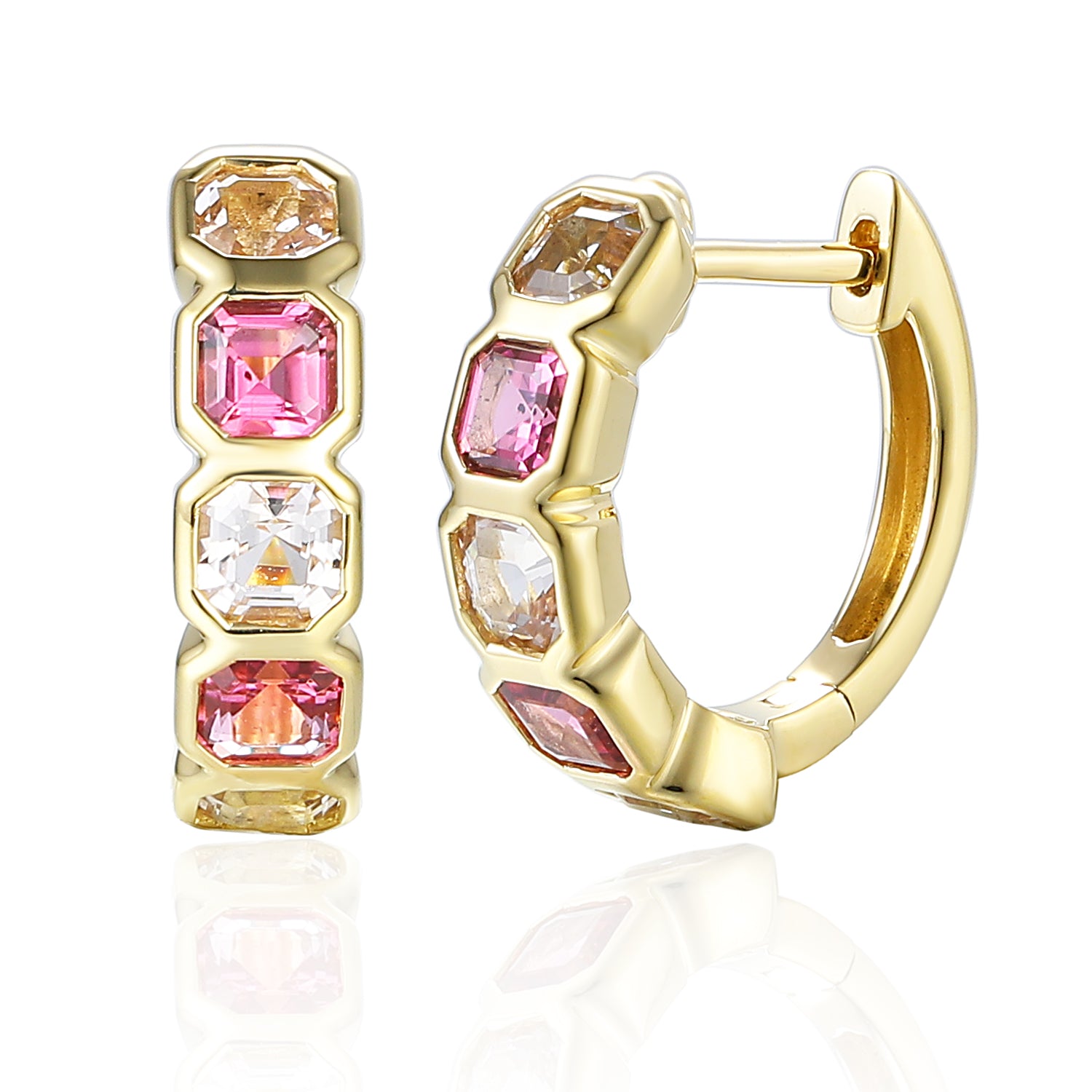 Step Cut Octagon Gemstone Hoop Earring