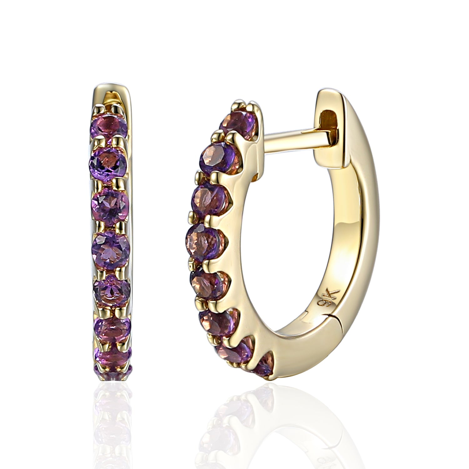 Gemstone set gold Hoops