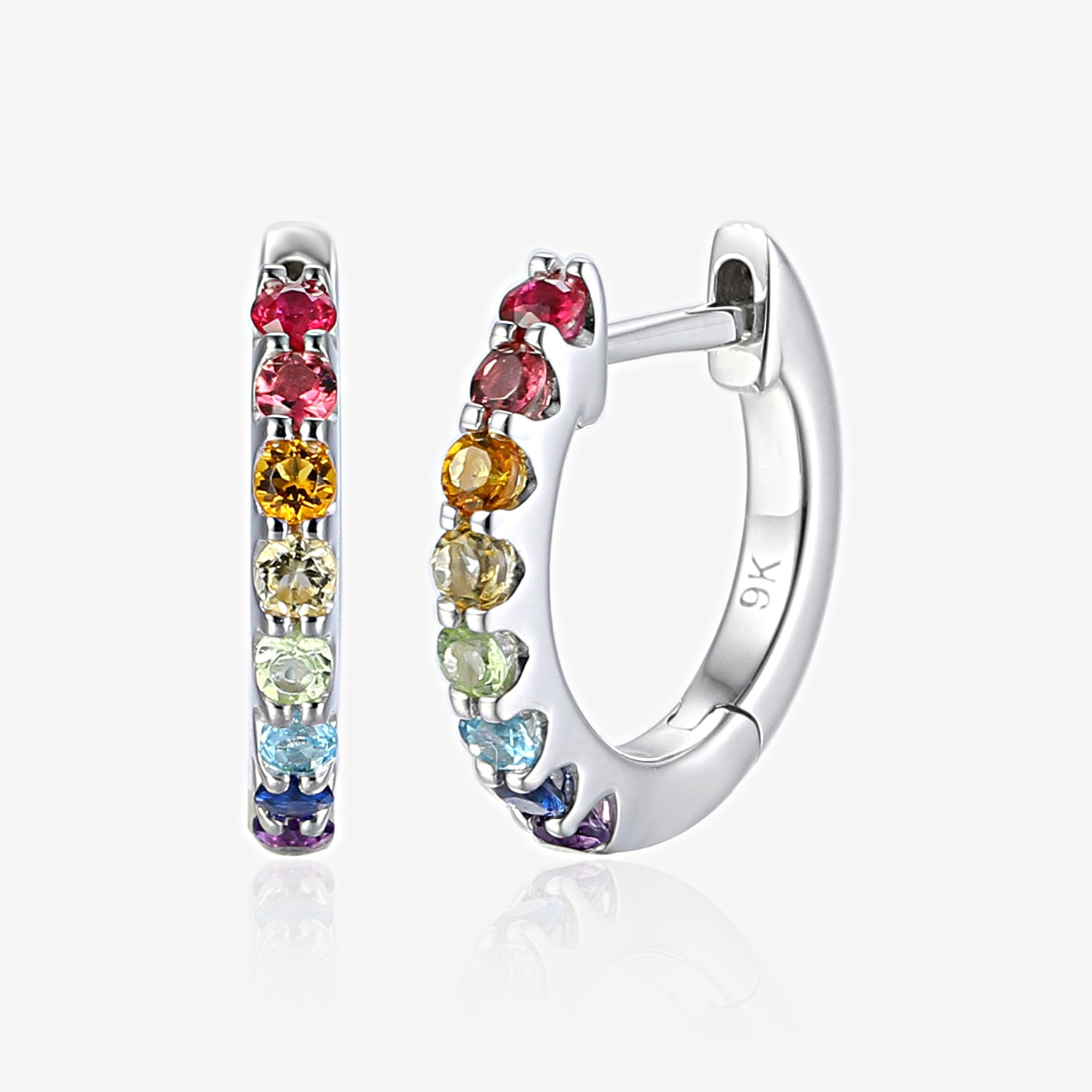 Gemstone set gold Hoops