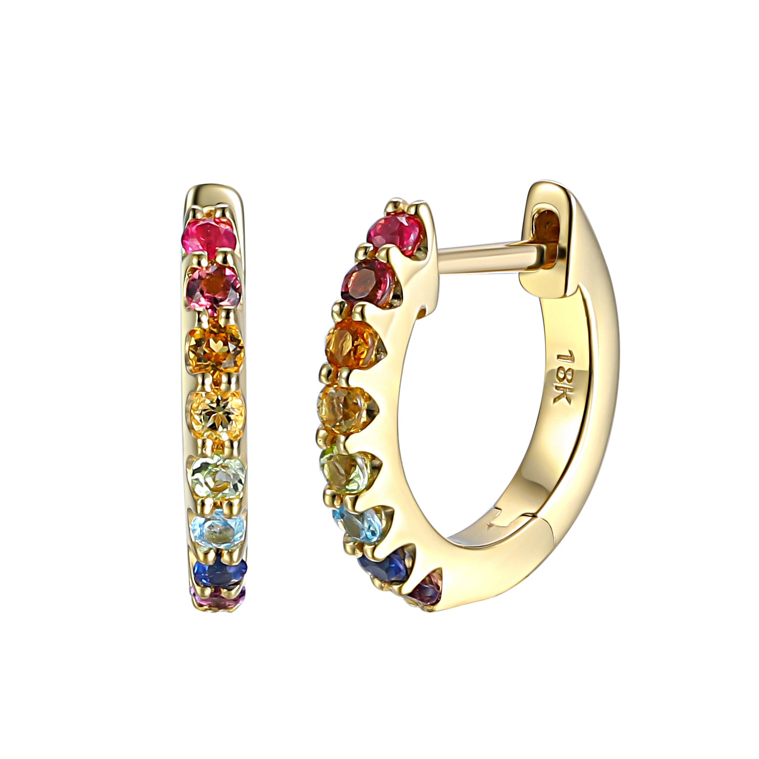 Gemstone set gold Hoops