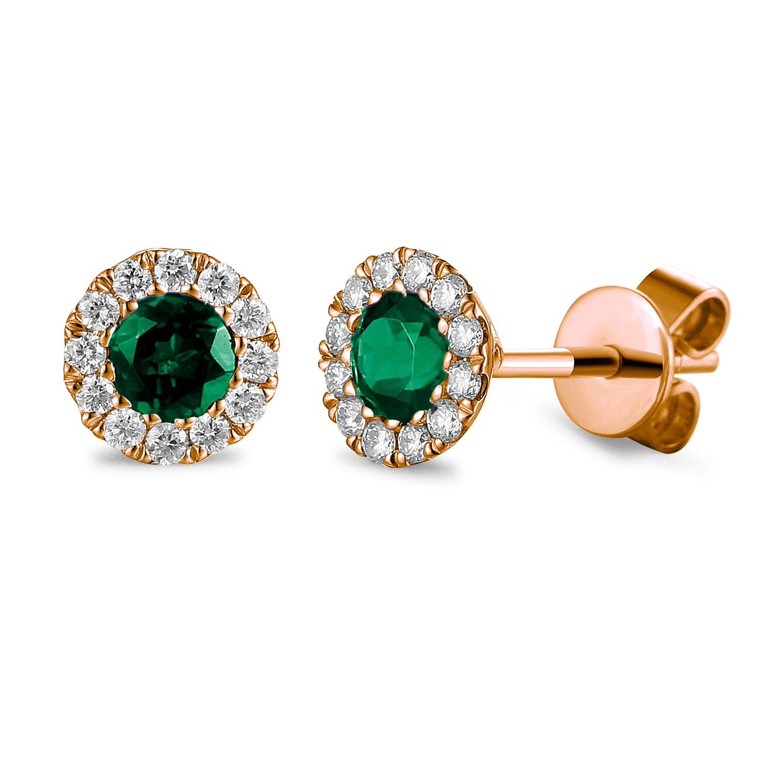 May Birthstone Emerald and Diamond Cluster gold studs