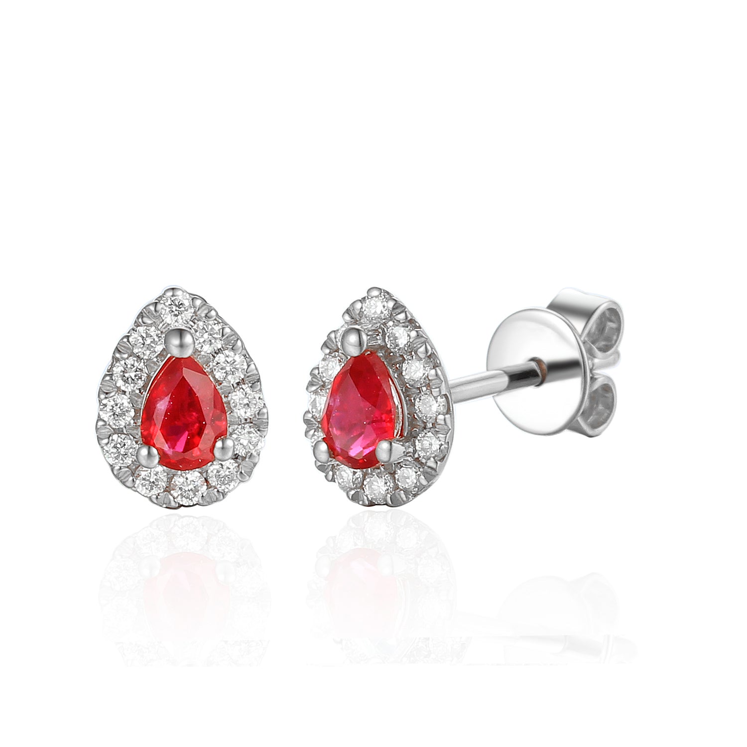 July Birthstone Pear Shape Ruby and Diamond Cluster studs