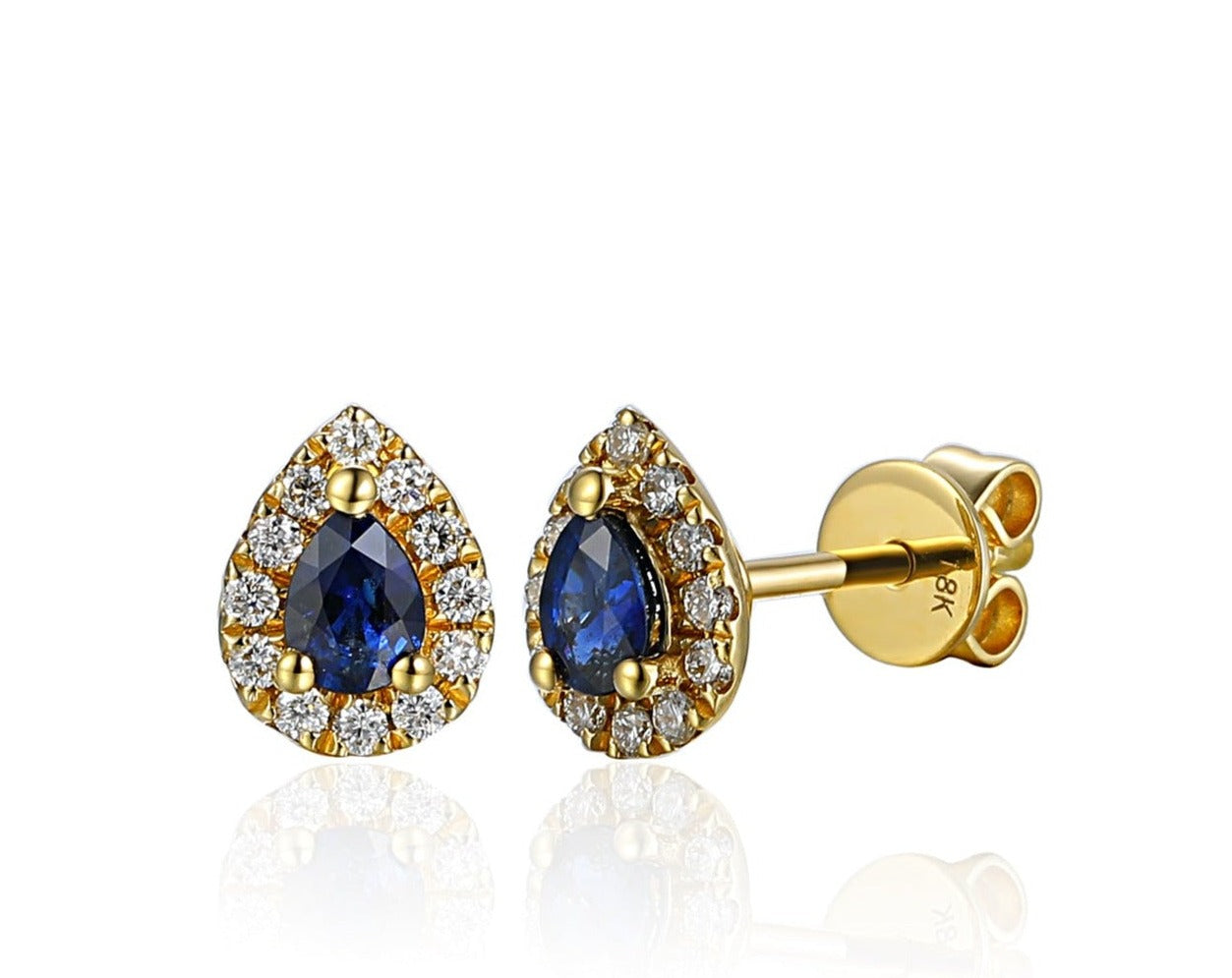 September Birthstone Pear Shape Sapphire and Diamond Cluster Studs