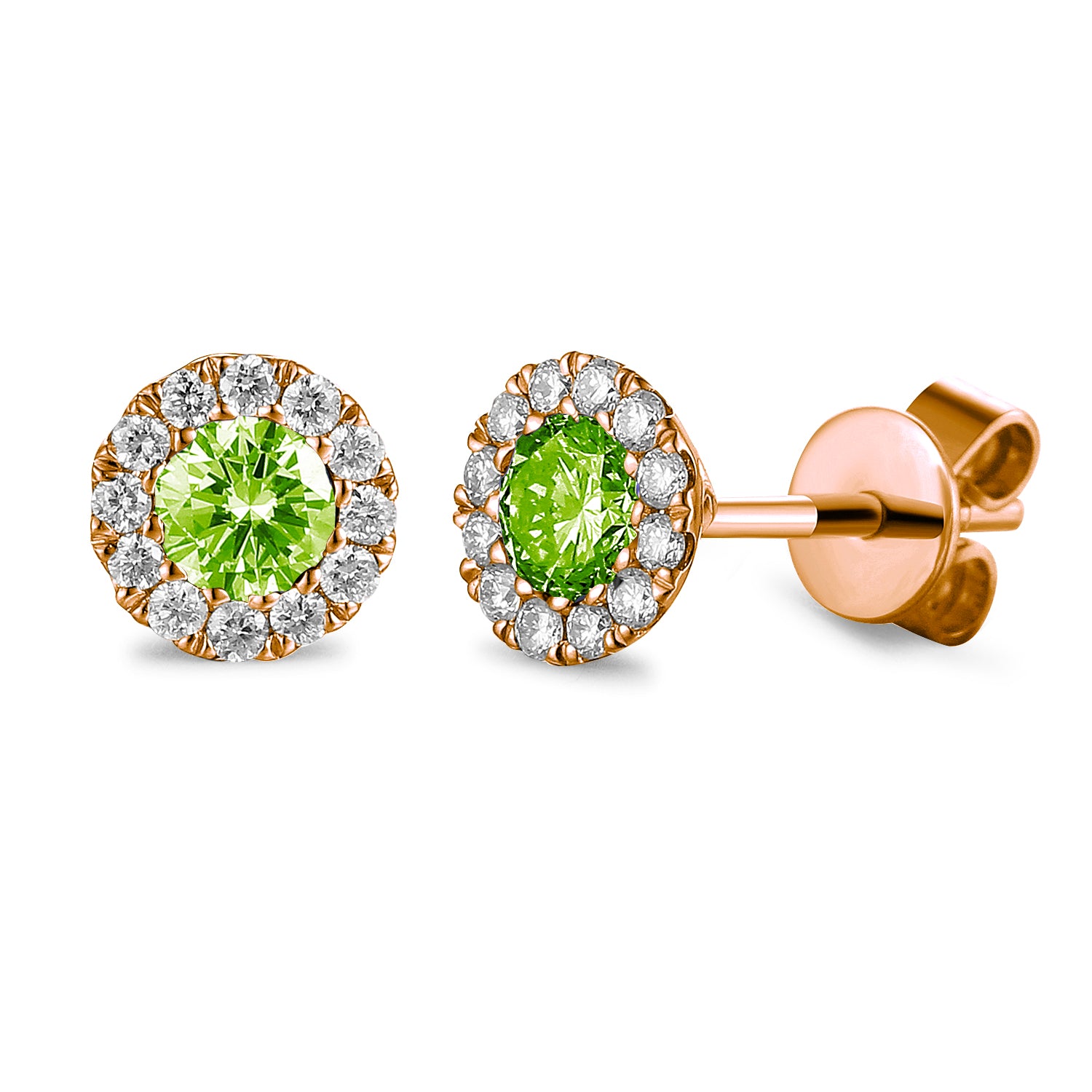August Birthstone Round Peridot and Diamond Cluster Gold Studs