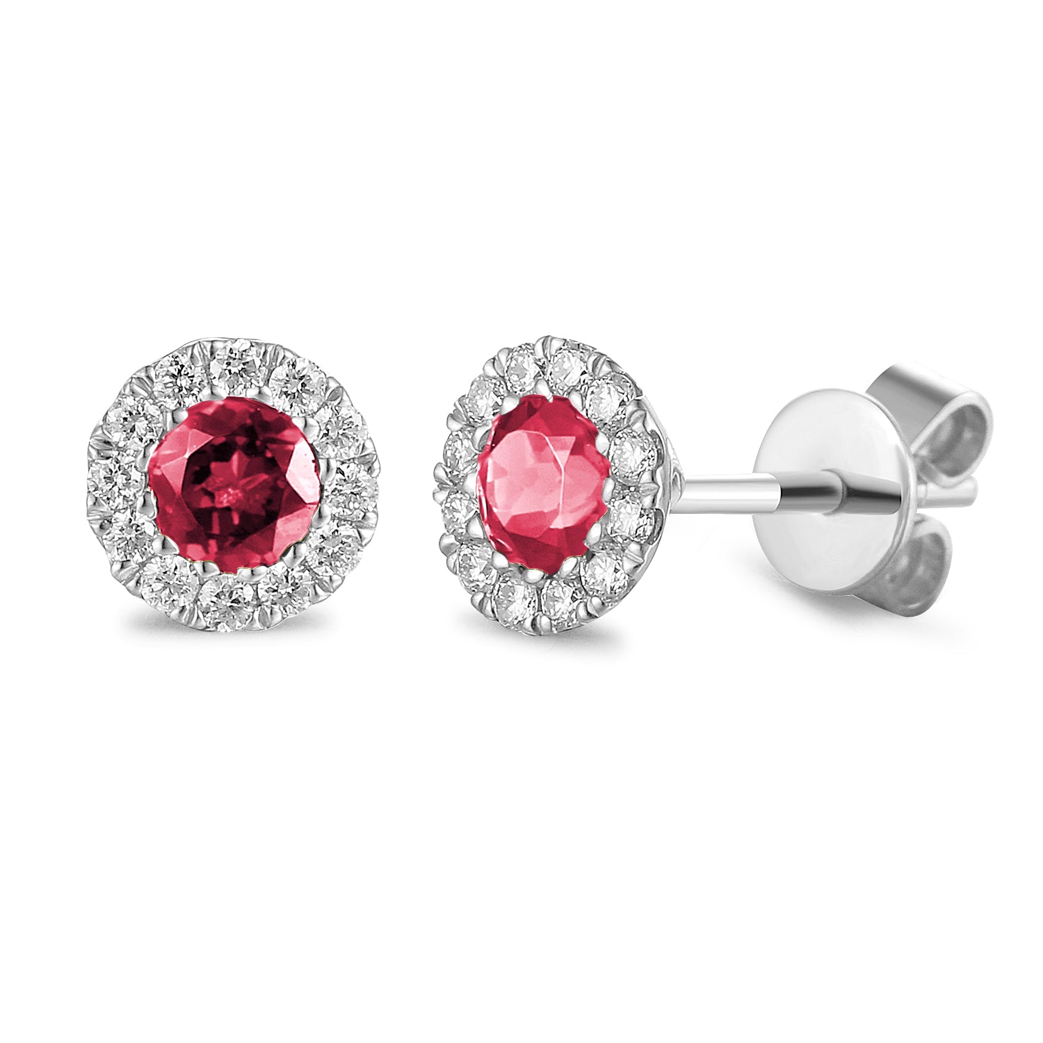October Birthstone Round Pink Tourmaline and Diamond Cluster Rose Gold studs