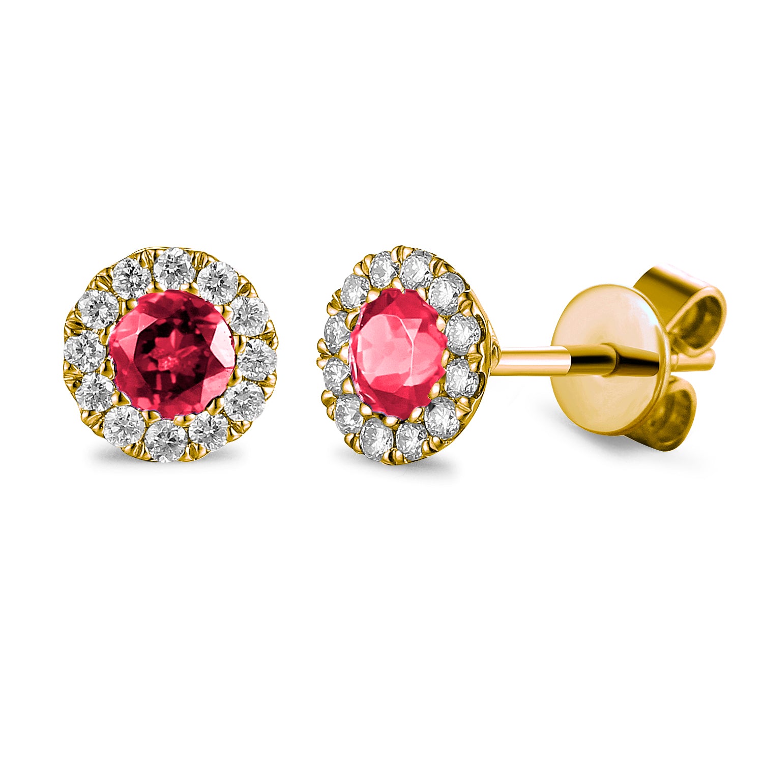 October Birthstone Round Pink Tourmaline and Diamond Cluster Rose Gold studs