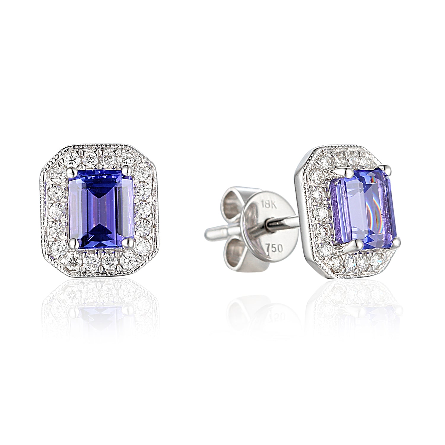 Gold Octagon Gemstone and Diamond Milgrain Earrings