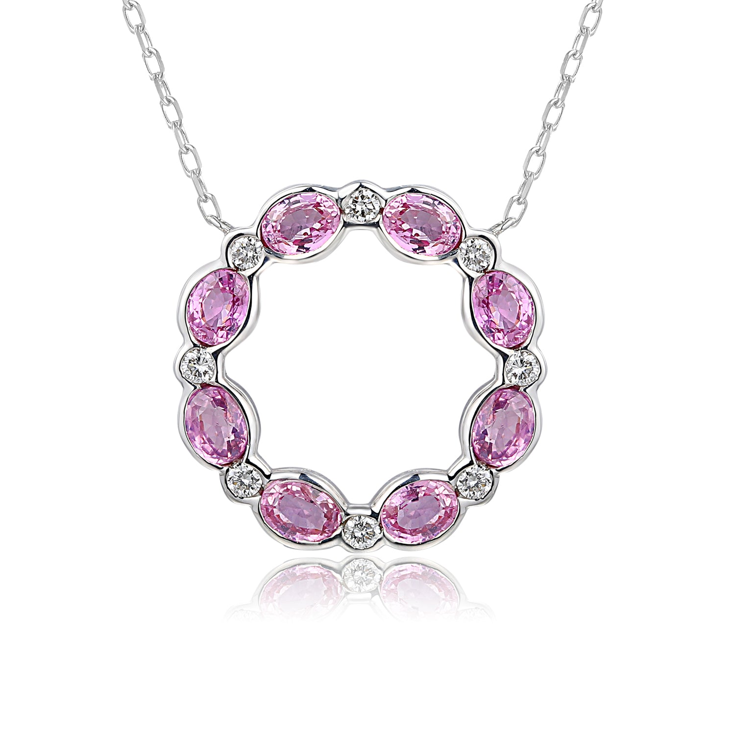 Oval Gemstone & Diamond Circle Necklace